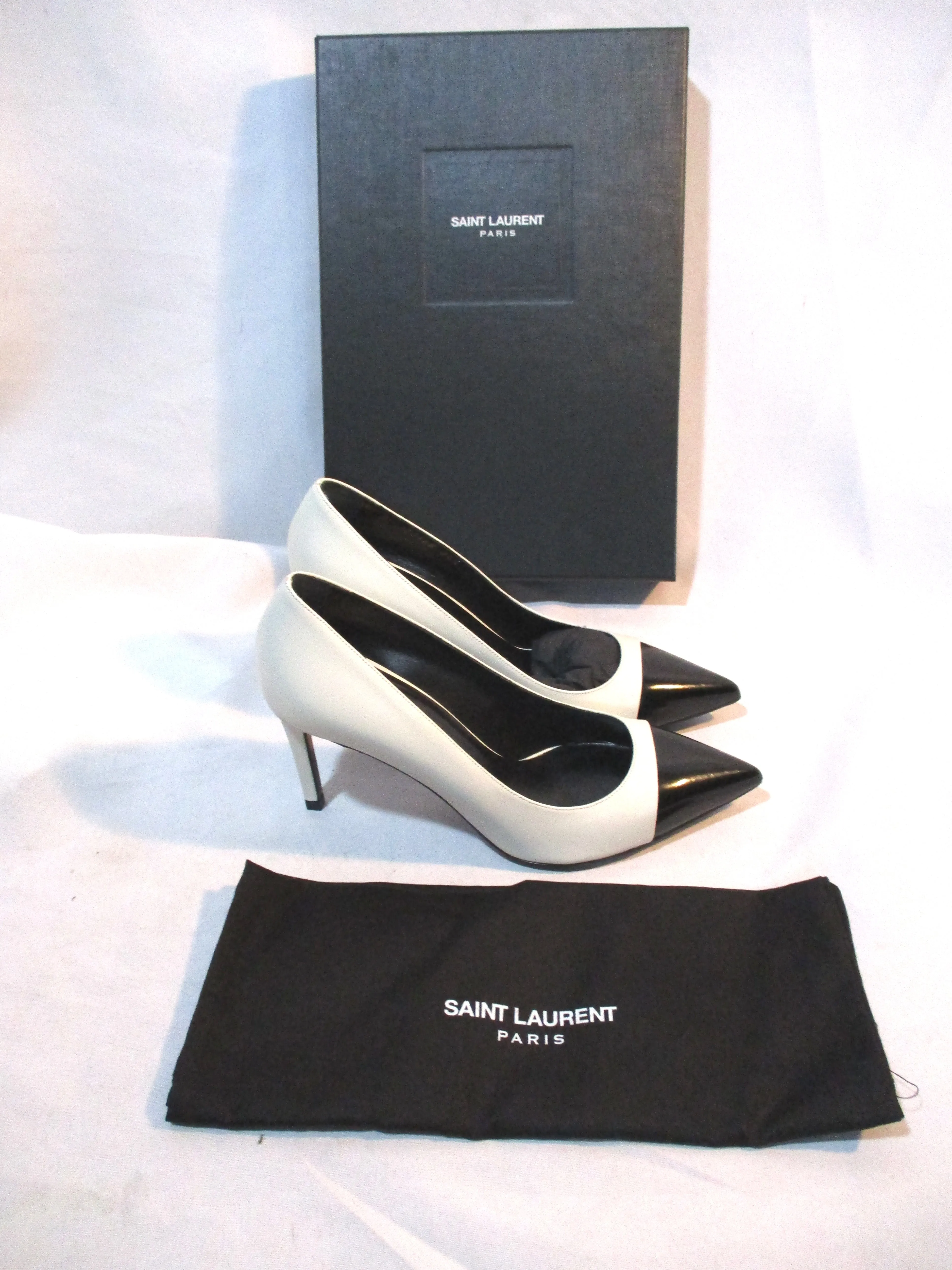 NEW NIB SAINT LAURENT PARIS Stiletto Heel PUMP SHOE 36.5 WHITE BLACK