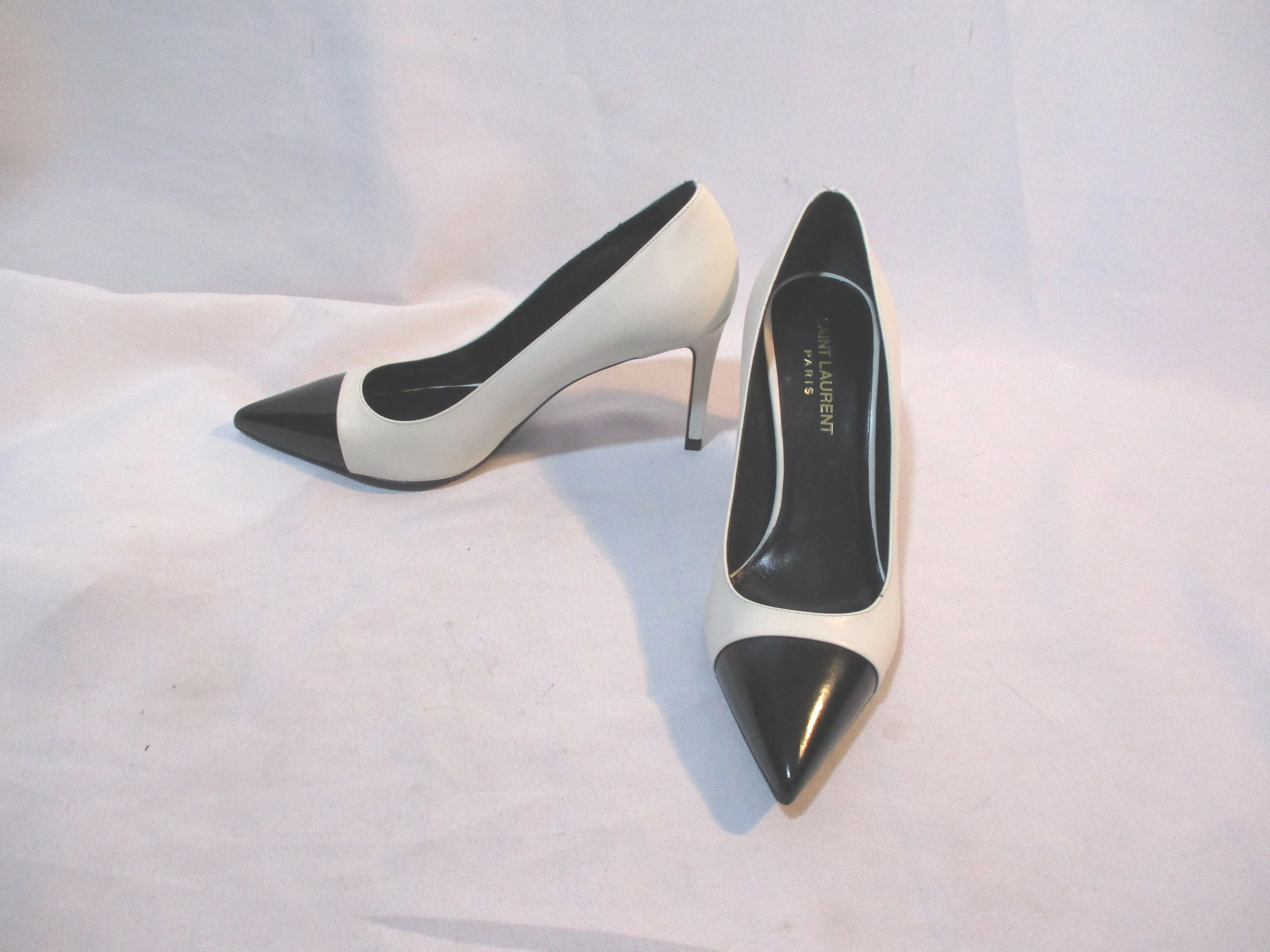 NEW NIB SAINT LAURENT PARIS Stiletto Heel PUMP SHOE 36.5 WHITE BLACK