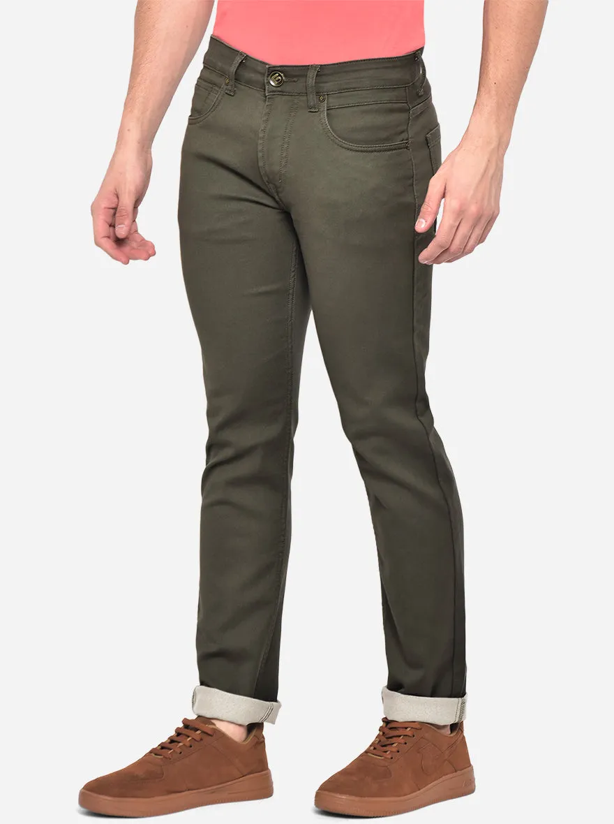 Olive Washed Narrow Fit Jeans | Greenfibre