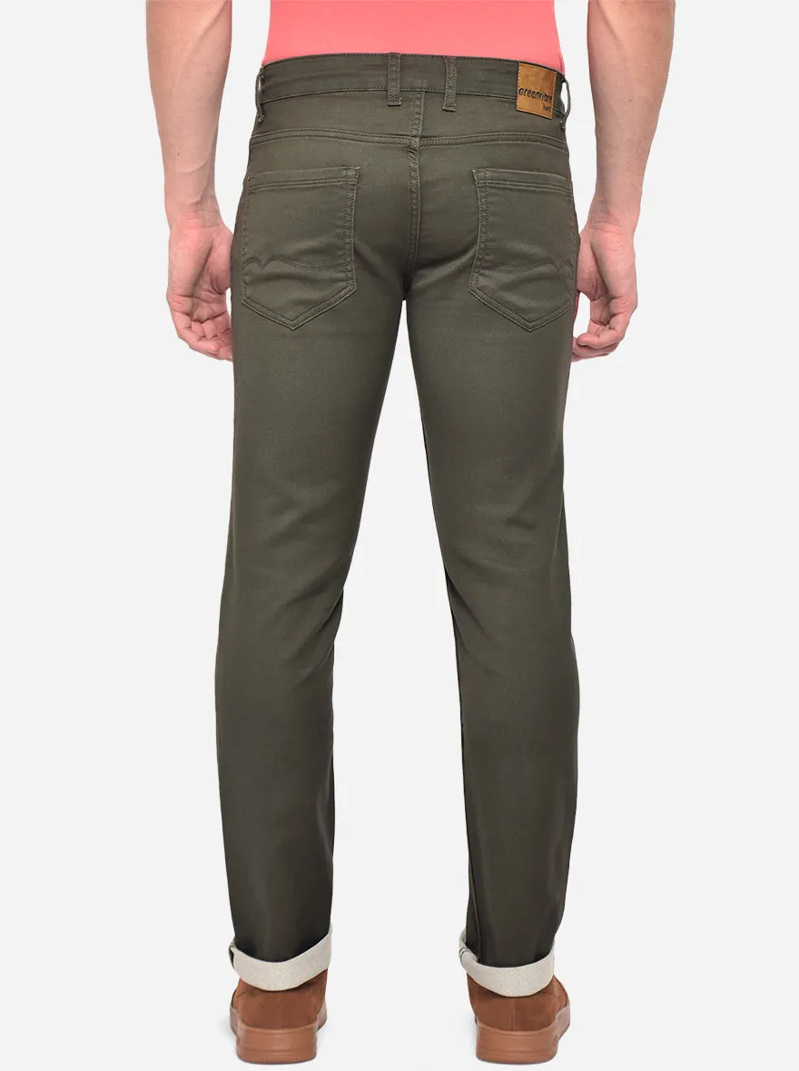 Olive Washed Narrow Fit Jeans | Greenfibre