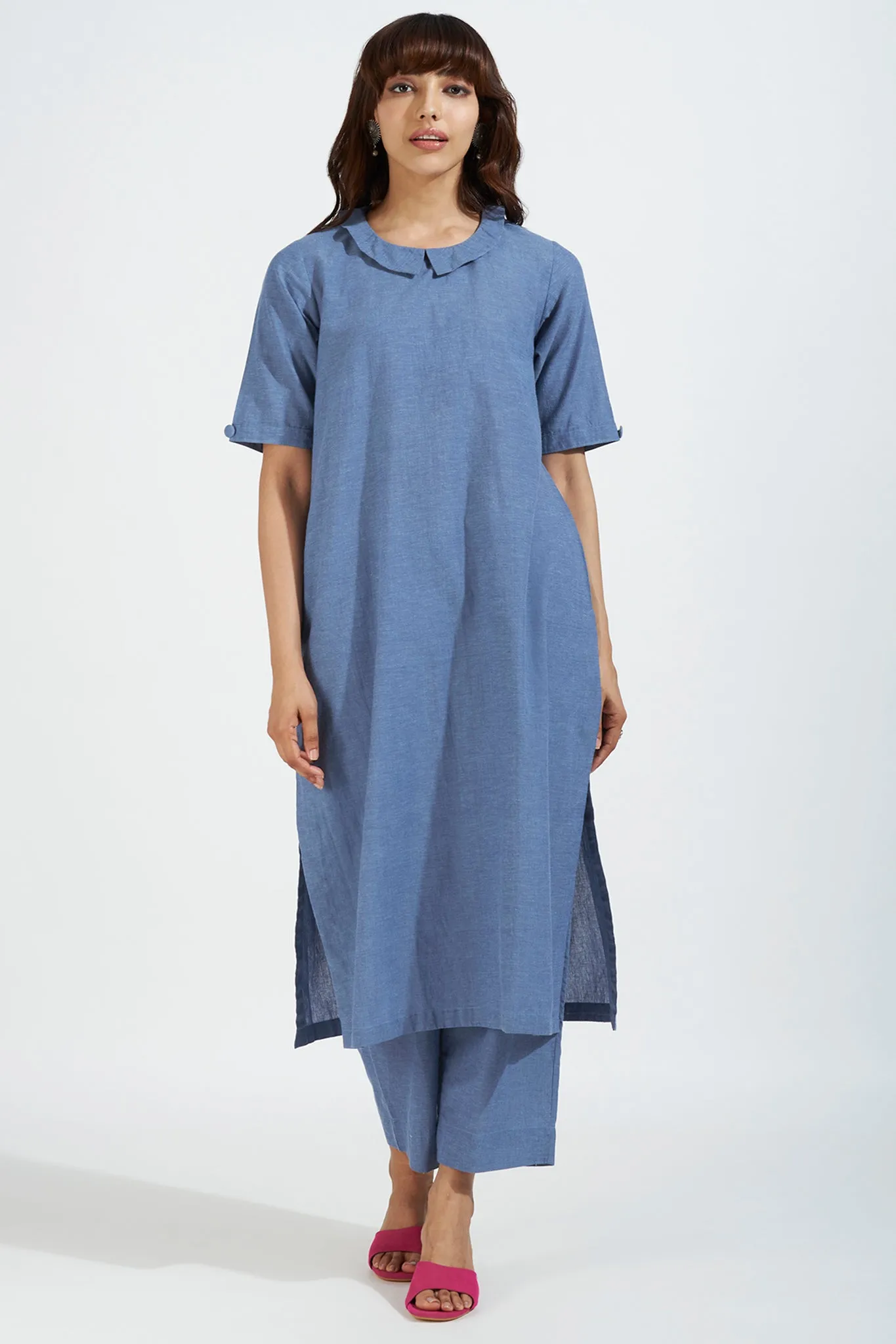 peter pan collar kurta with side & back buttons - chambray adventures & serenity