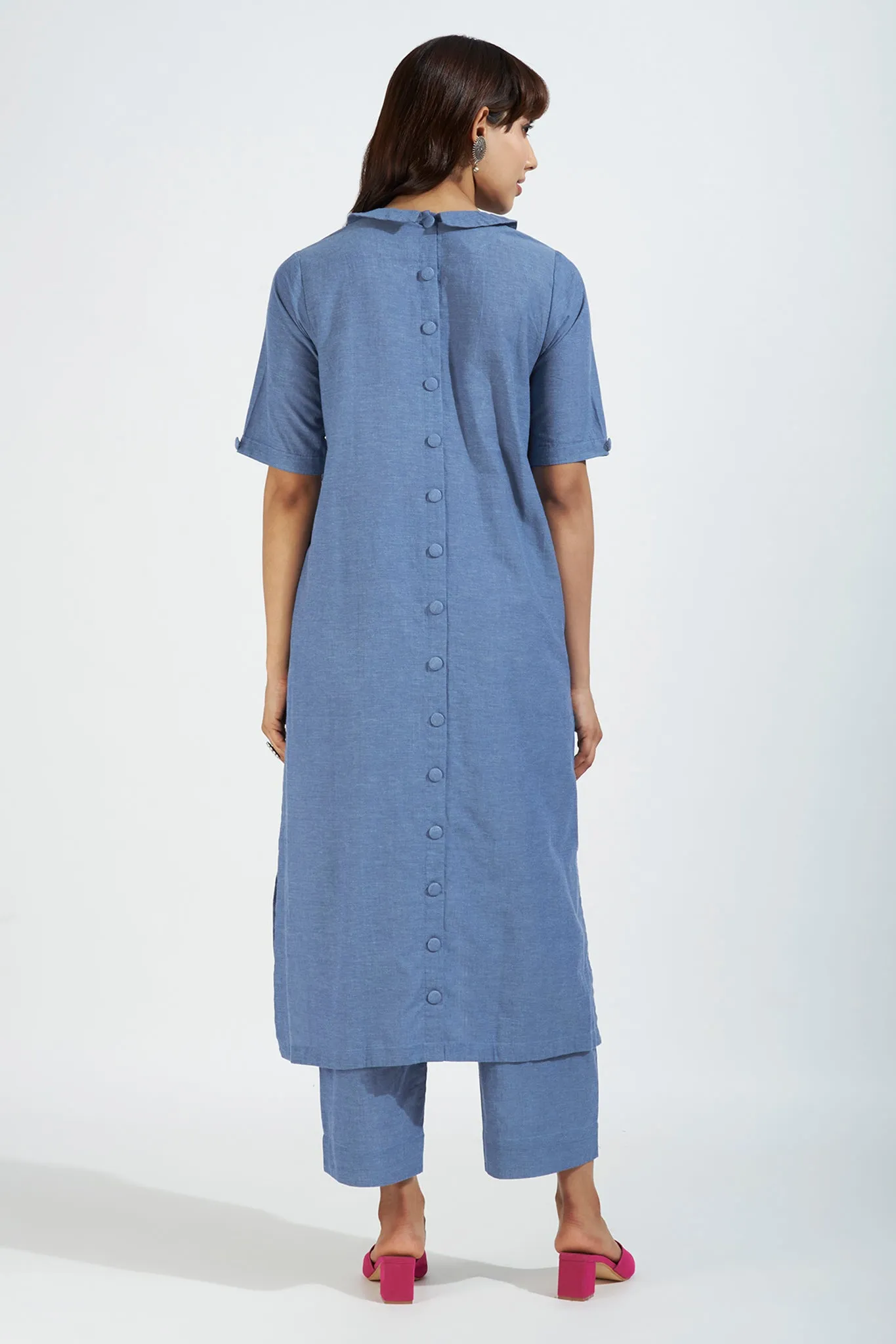 peter pan collar kurta with side & back buttons - chambray adventures & serenity