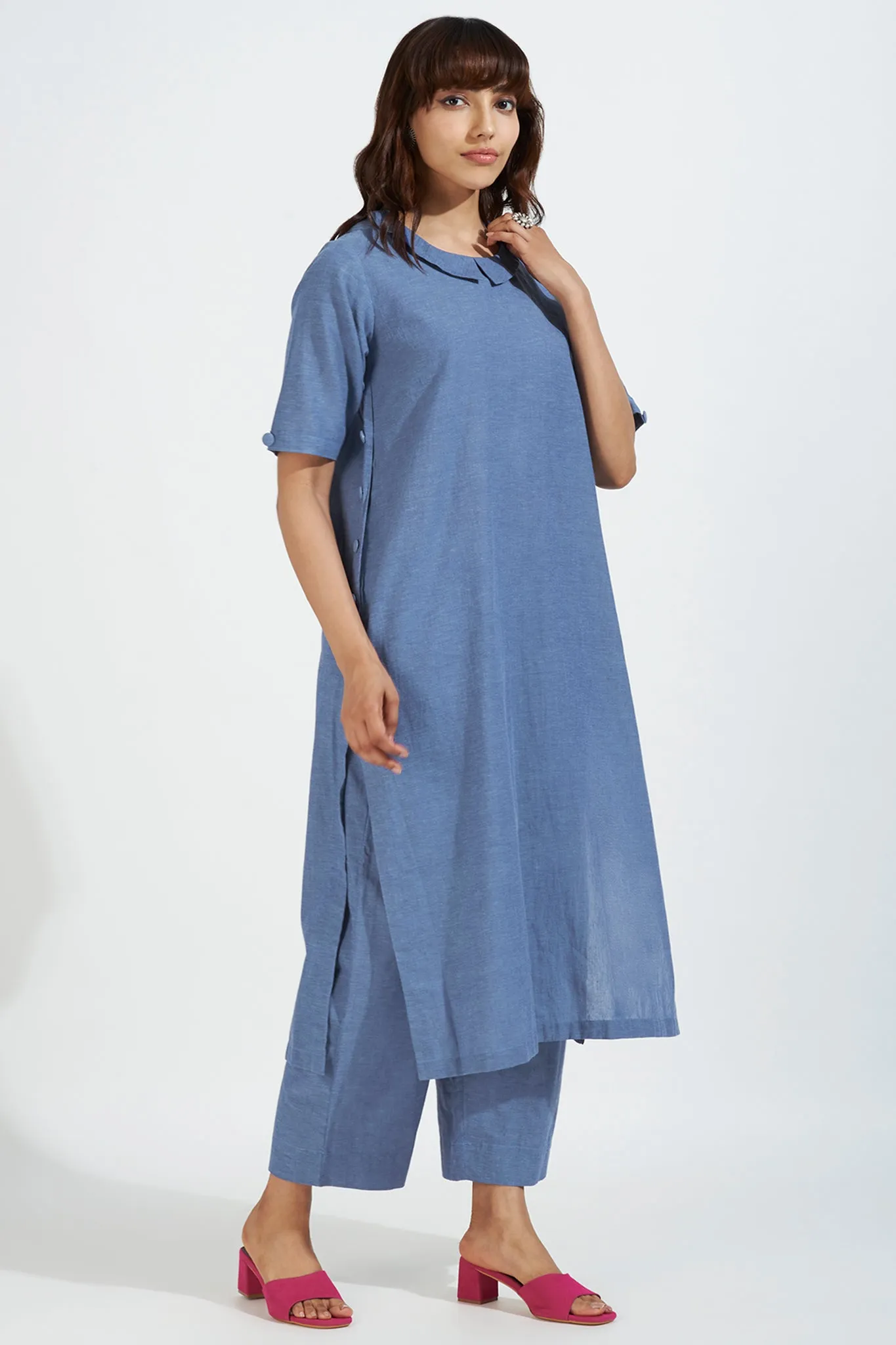 peter pan collar kurta with side & back buttons - chambray adventures & serenity