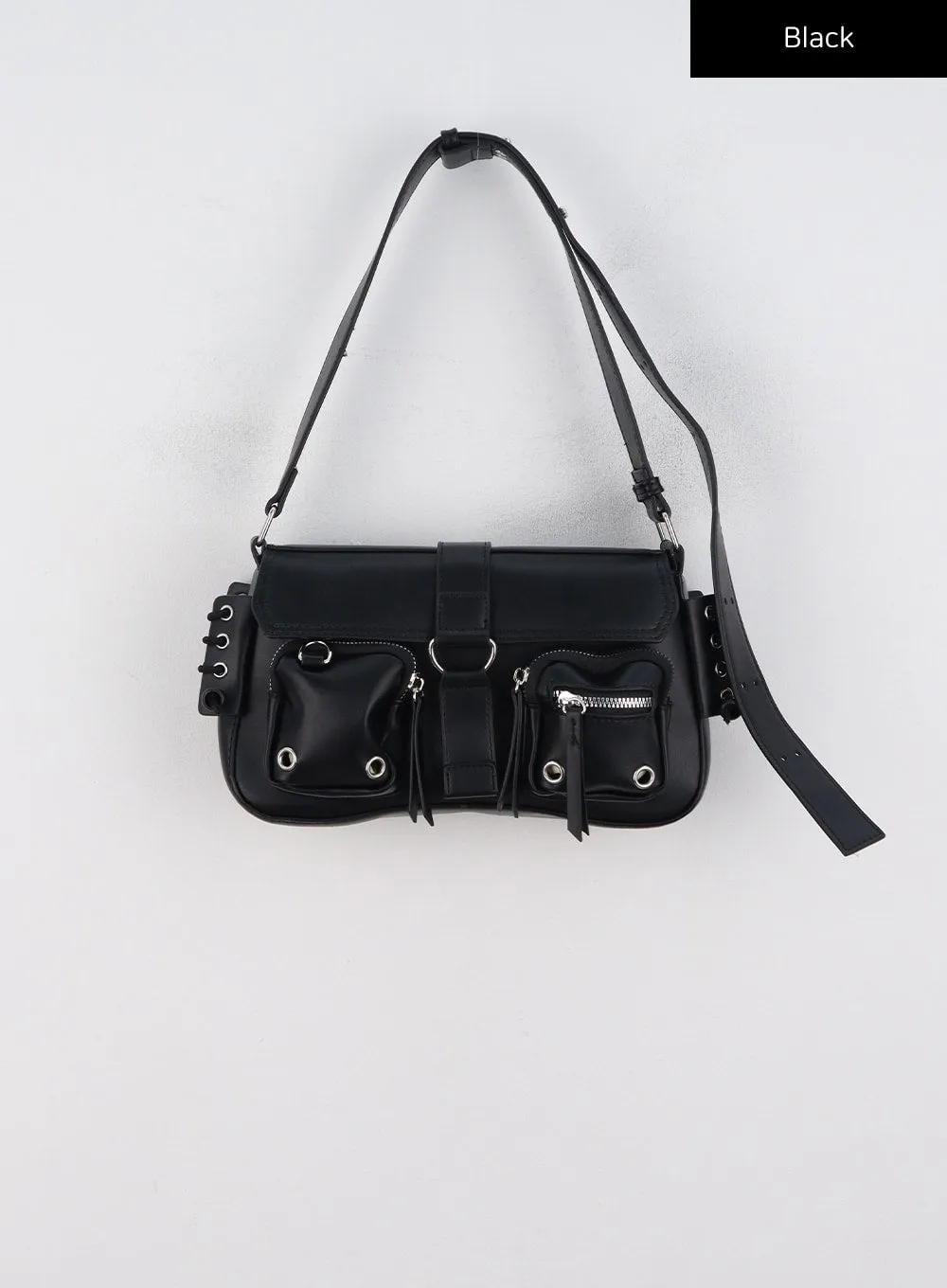 Pocketed Faux Leather Shoulder Bag CN328