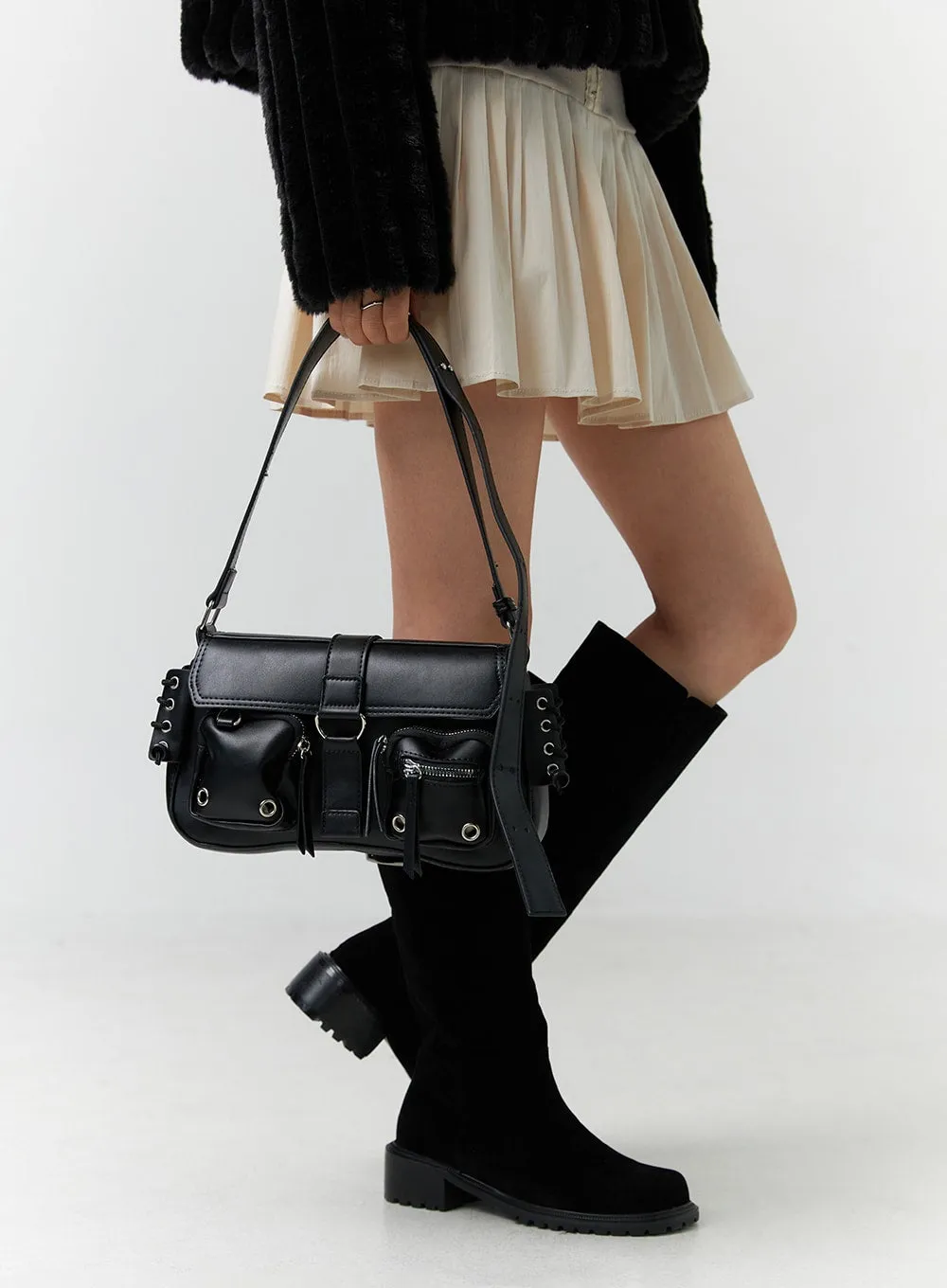 Pocketed Faux Leather Shoulder Bag CN328