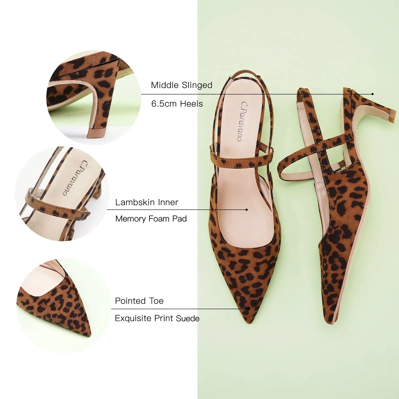 Pointed Toe Print Slingbacks (Helen)