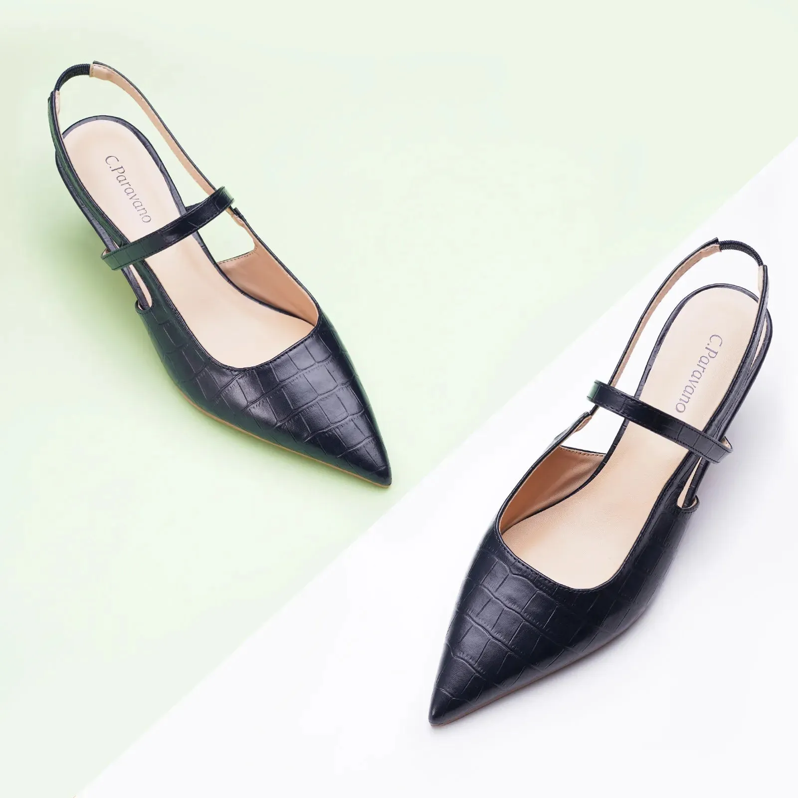 Pointed Toe Print Slingbacks (Helen)