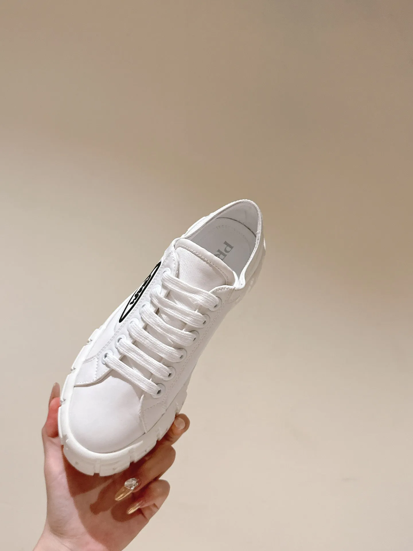 PRA DOUBLE WHEEL RE-NYLON GABARDINE SNEAKERS WHITE CALFSKIN