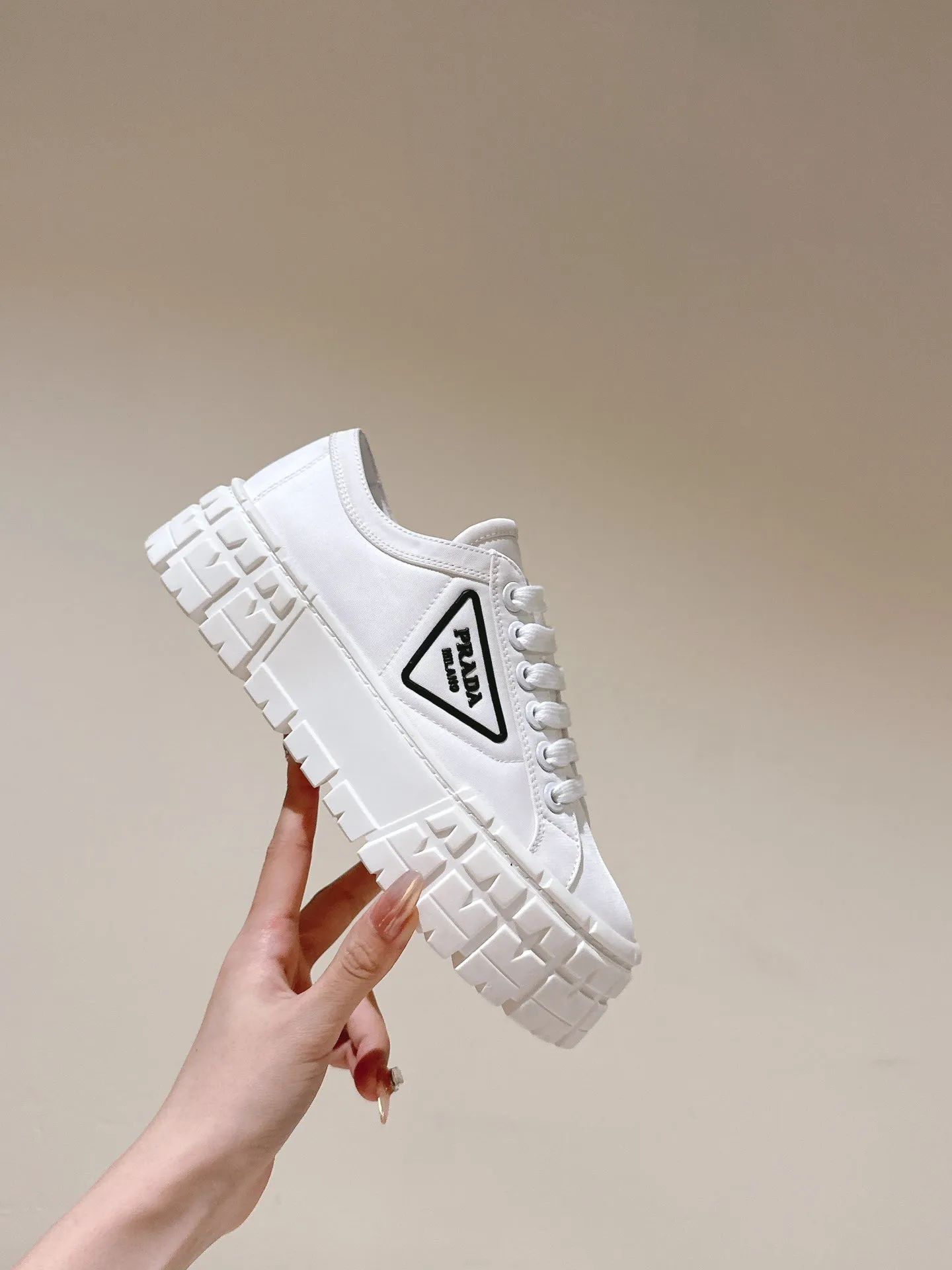 PRA DOUBLE WHEEL RE-NYLON GABARDINE SNEAKERS WHITE CALFSKIN