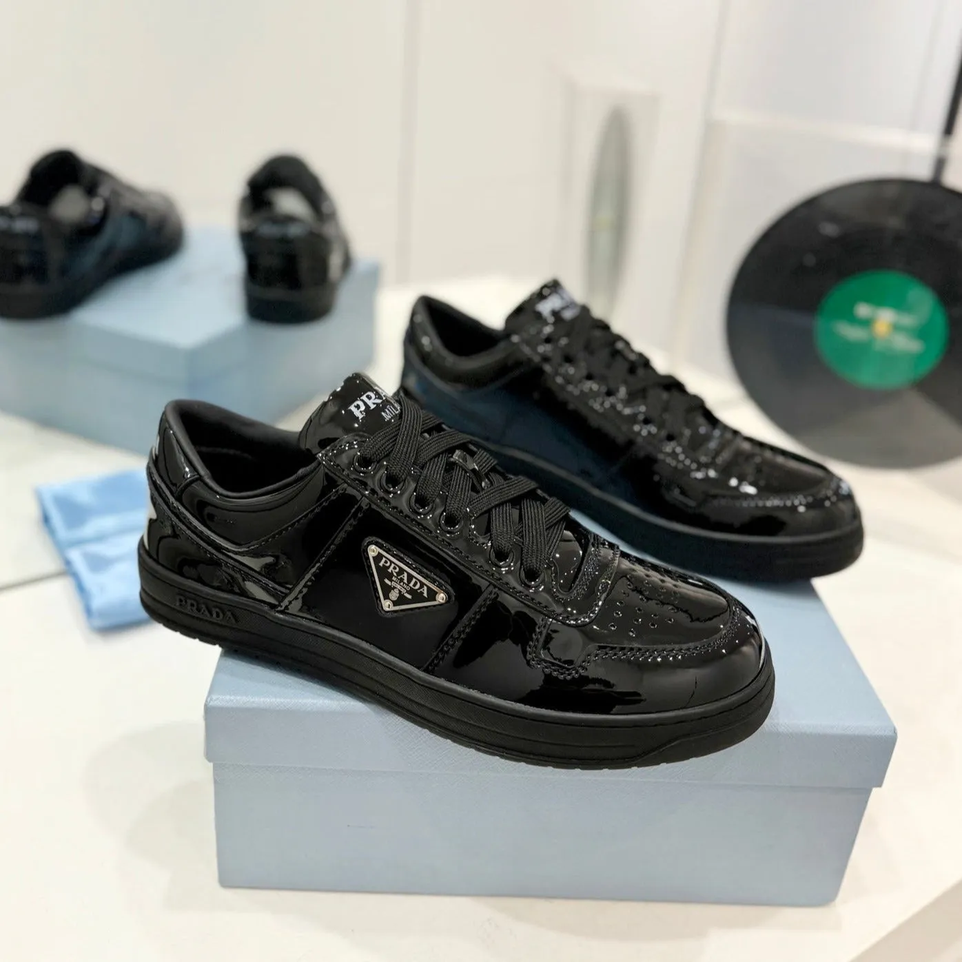 PRA DOWNTOWN PERFORATED SNEAKERS GLOSSY BLACK CALFSKIN