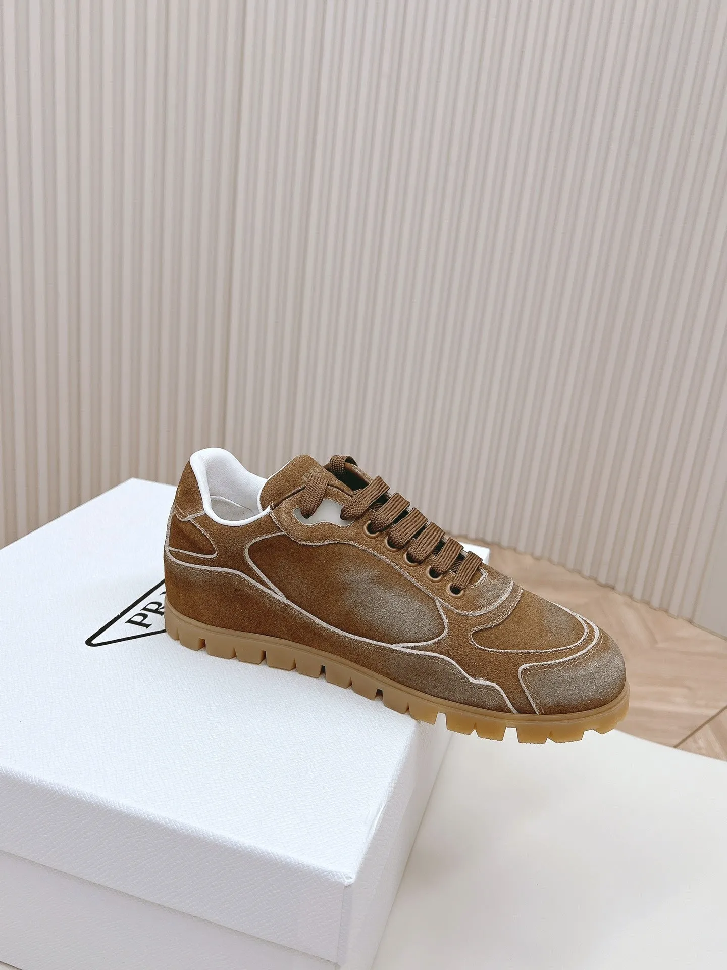 PRA FADED SUEDE SNEAKERS SEPIA AND WHITE