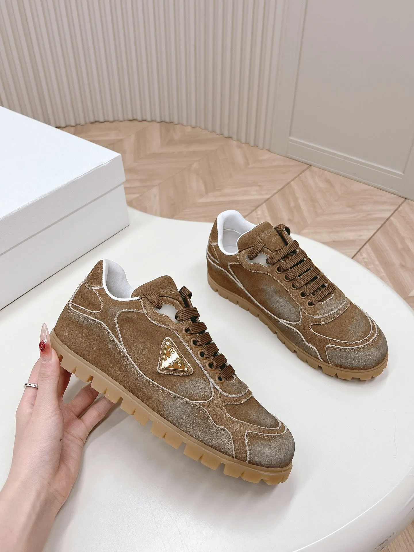 PRA FADED SUEDE SNEAKERS SEPIA AND WHITE