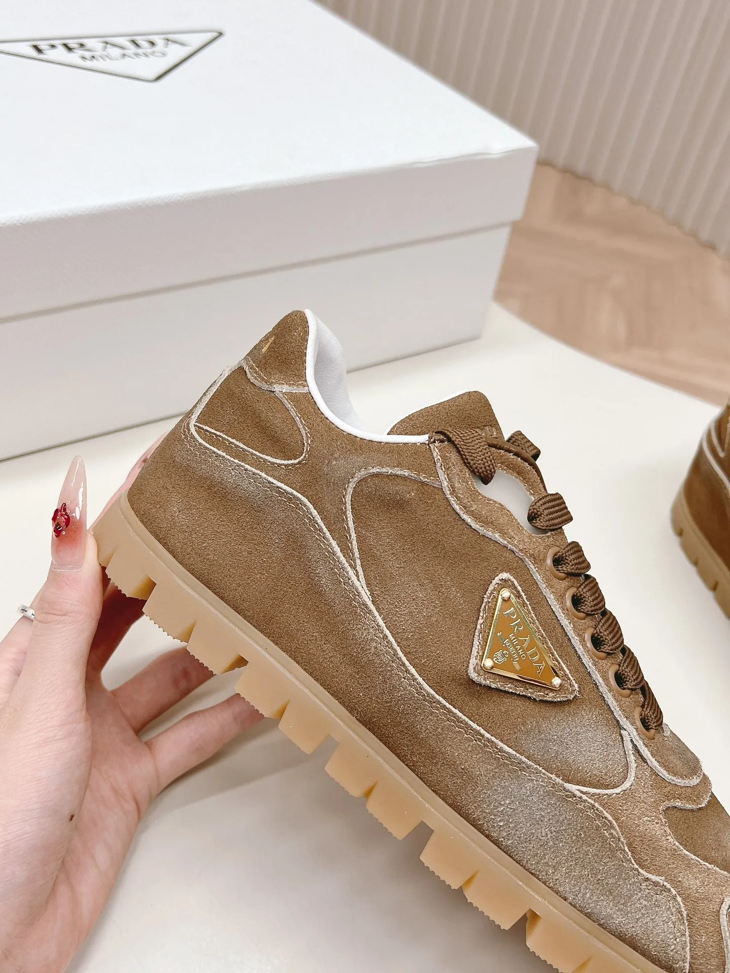 PRA FADED SUEDE SNEAKERS SEPIA AND WHITE