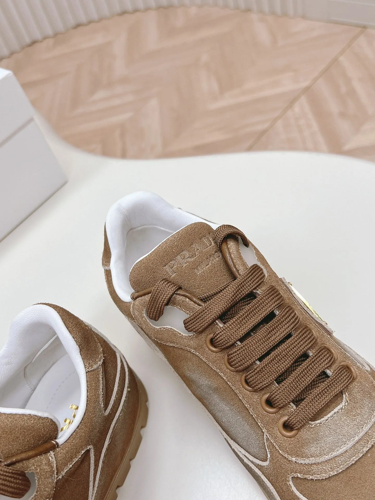 PRA FADED SUEDE SNEAKERS SEPIA AND WHITE