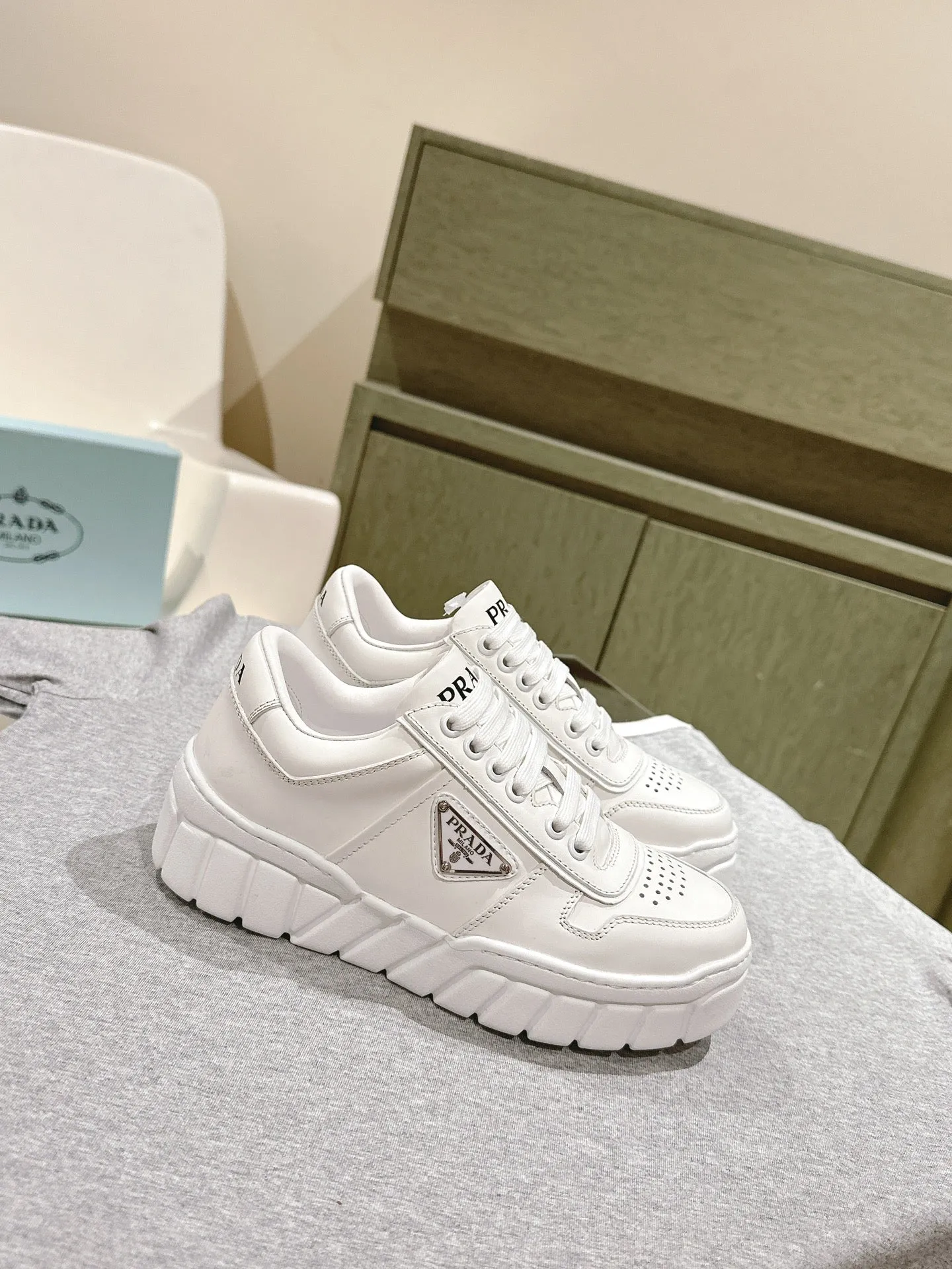 PRA FLATFORM SNEAKERS WHITE CALFSKIN