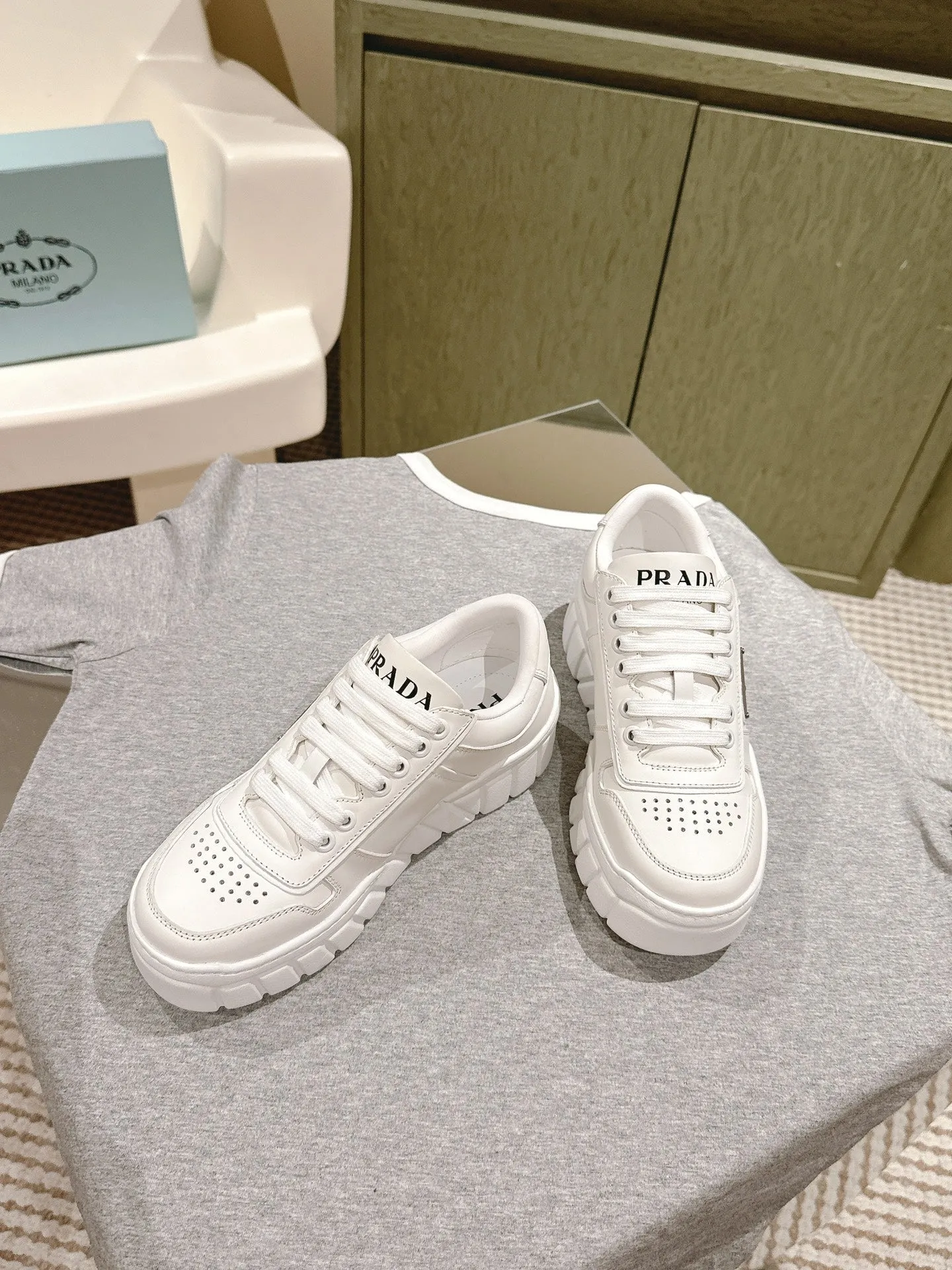 PRA FLATFORM SNEAKERS WHITE CALFSKIN