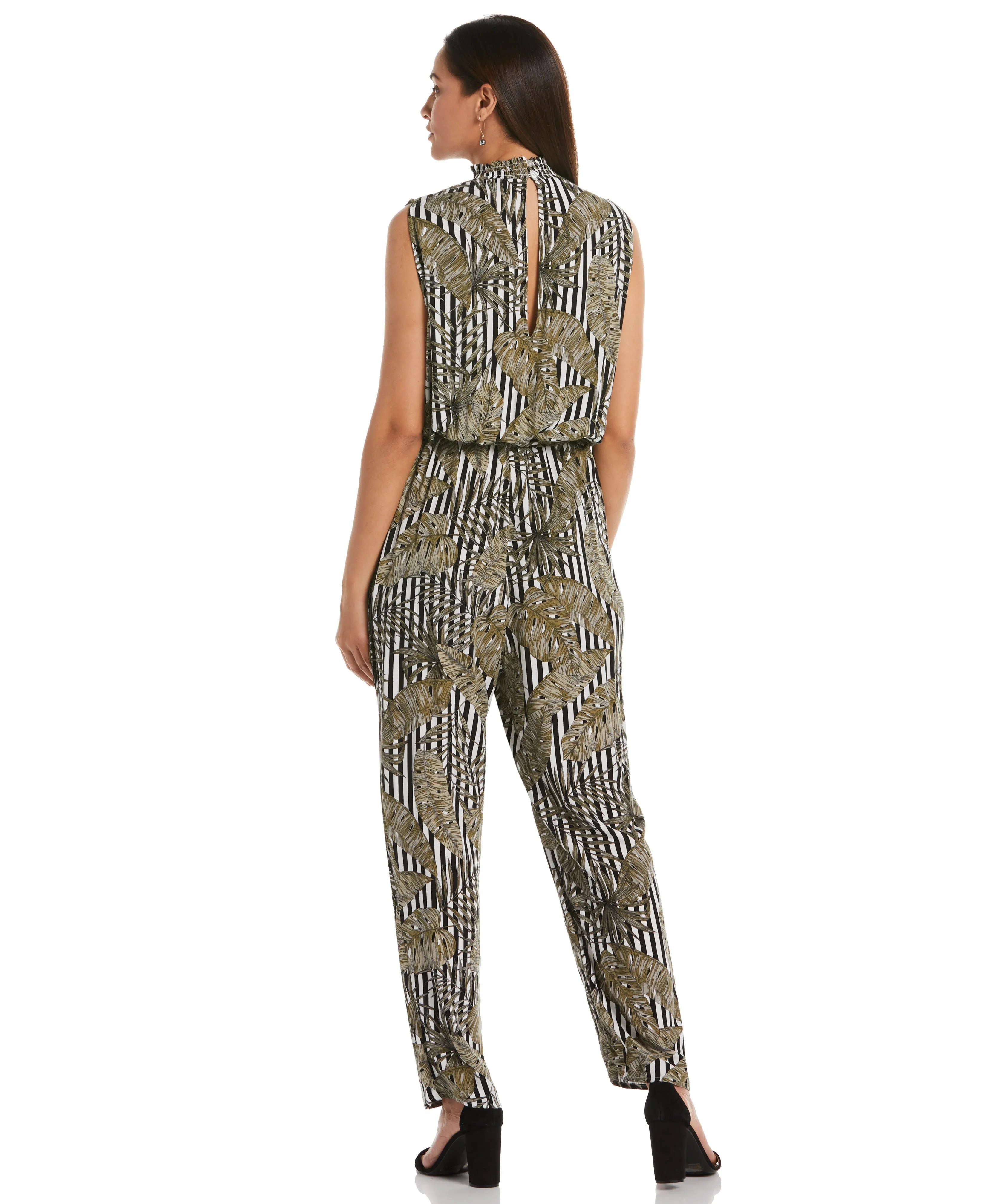 Print Smocked Neck Jumpsuit