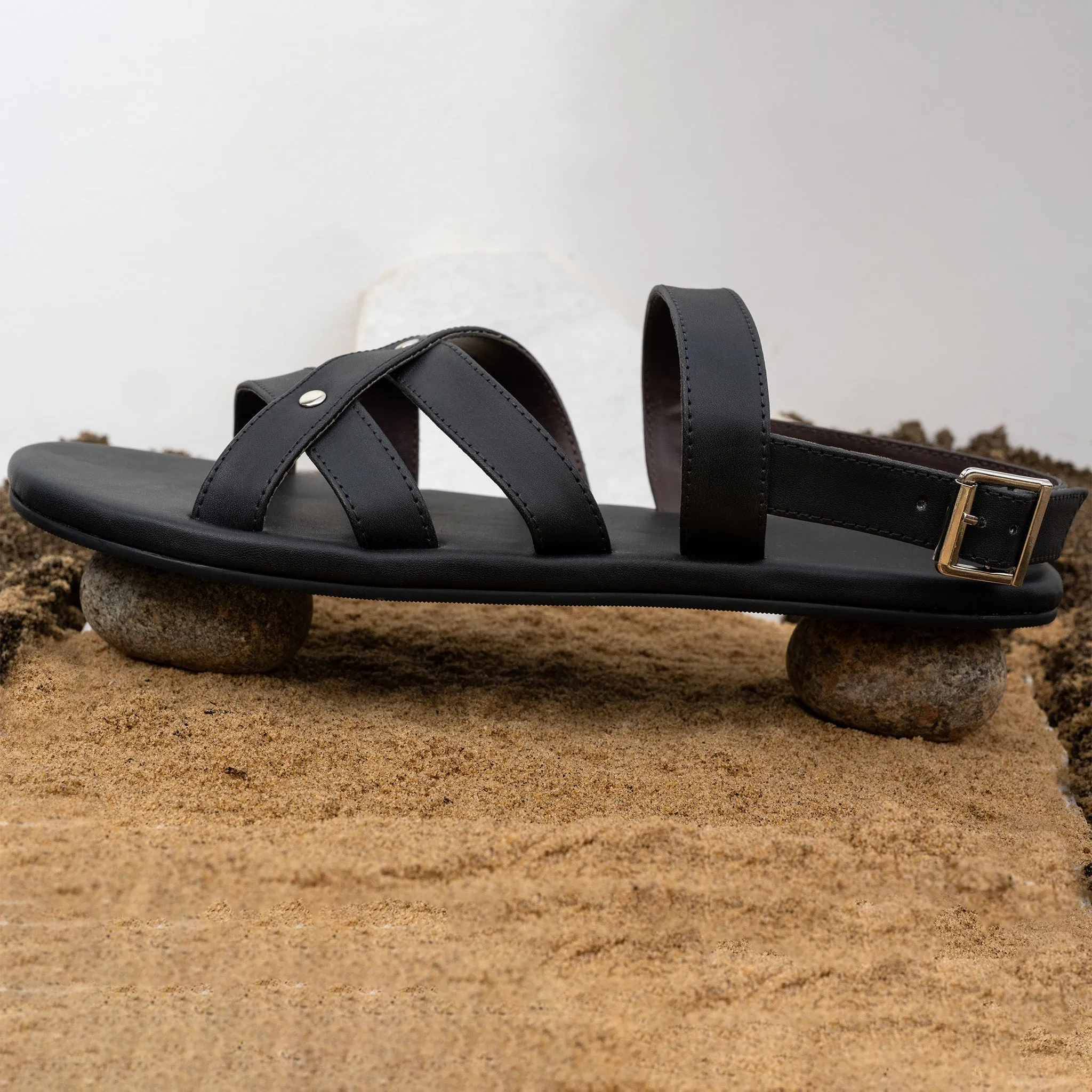 Ray Crossover Vegan Leather Black Men Sandals Thrift Edit