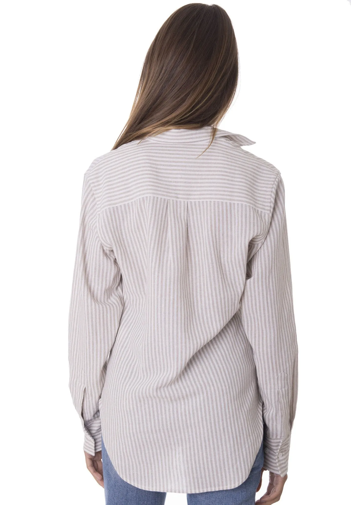 Rina Natural Stripes Slim-Fit Linen Shirt