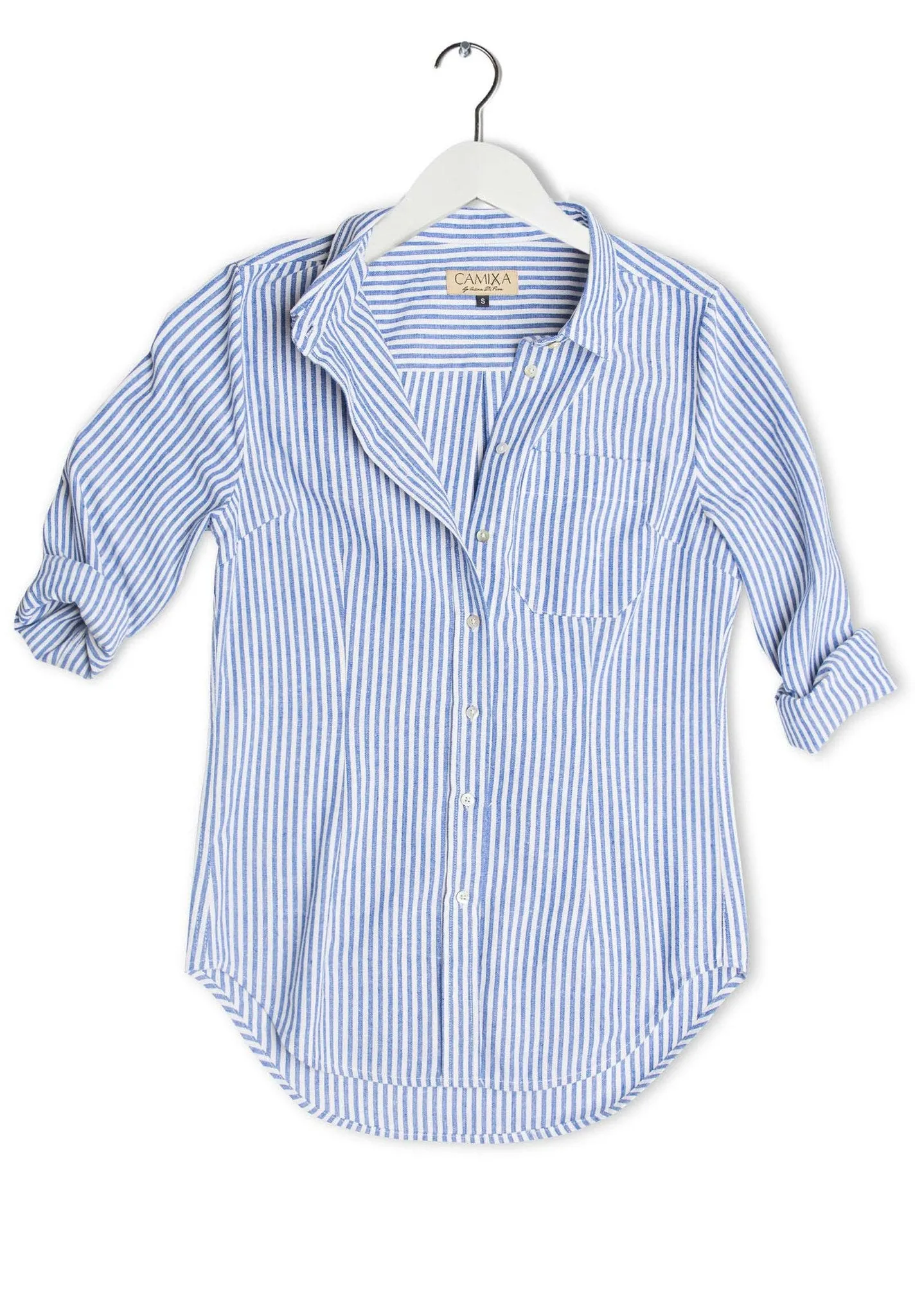 Rina Navy Blue Pin Stripes Slim-Fit Linen Shirt