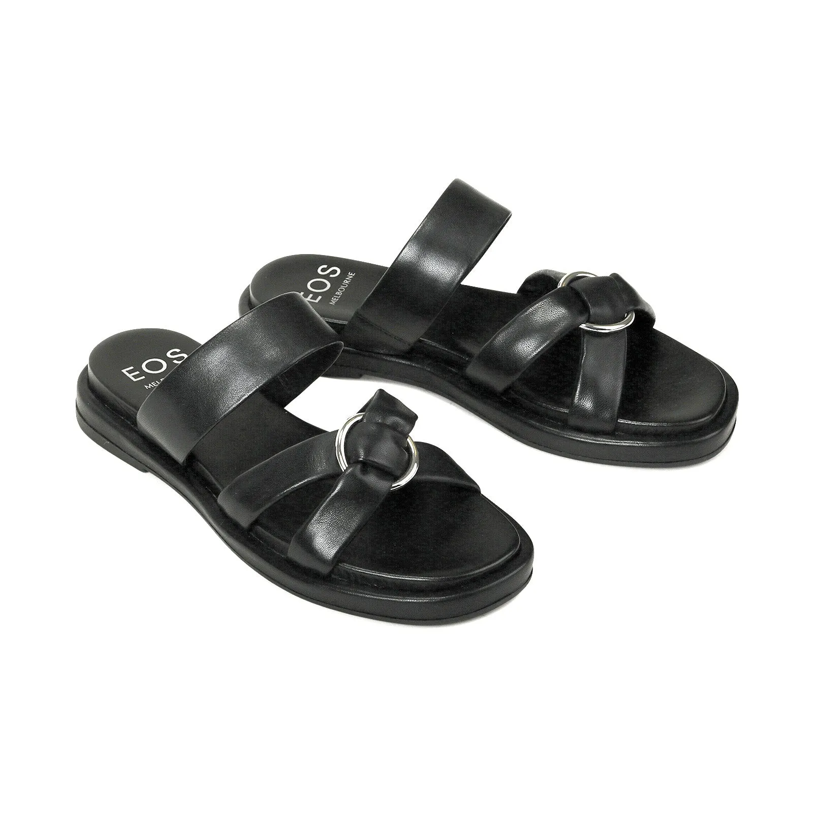 RING LEATHER SLIDE SANDALS