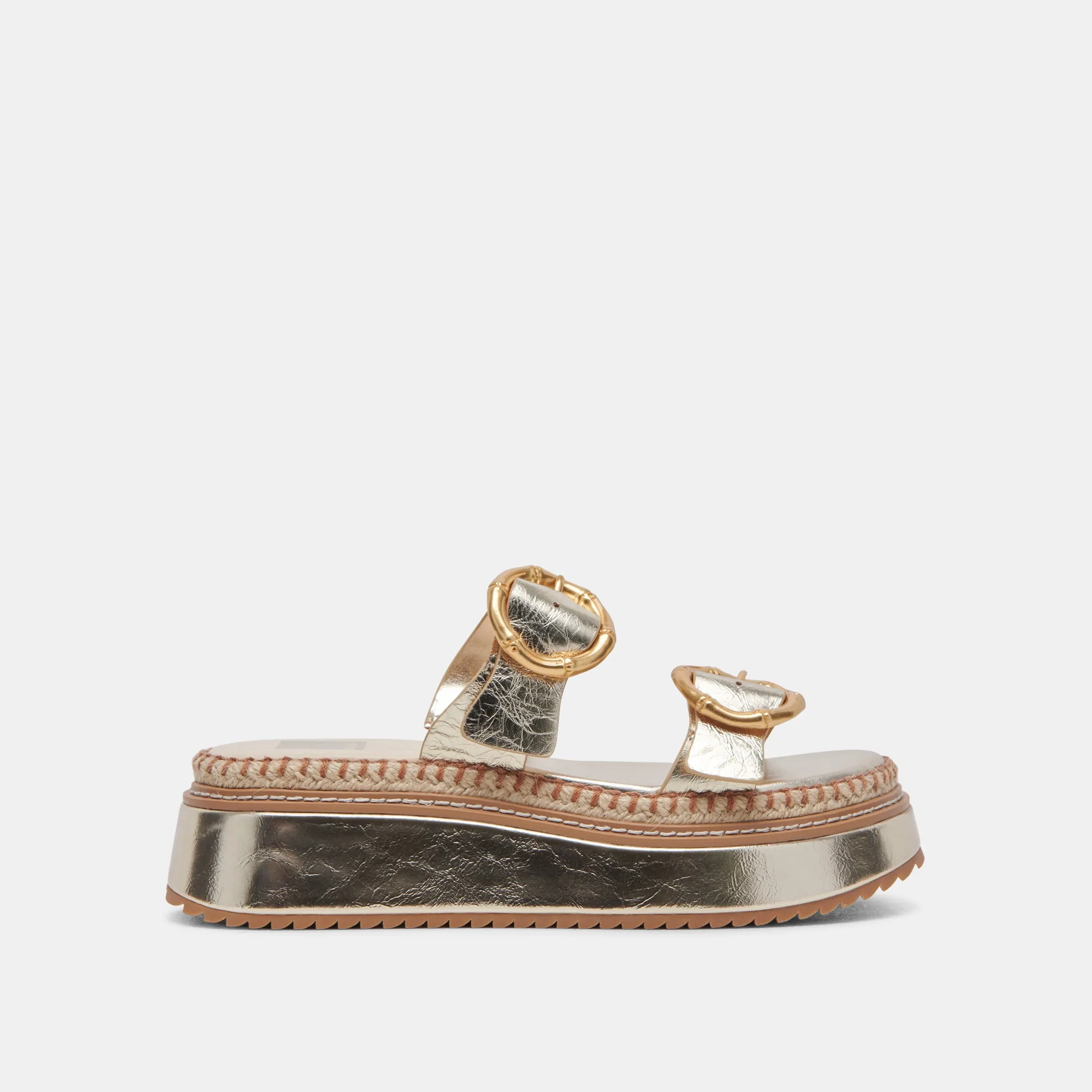 RYSHA SANDALS LIGHT GOLD CRINKLE PATENT