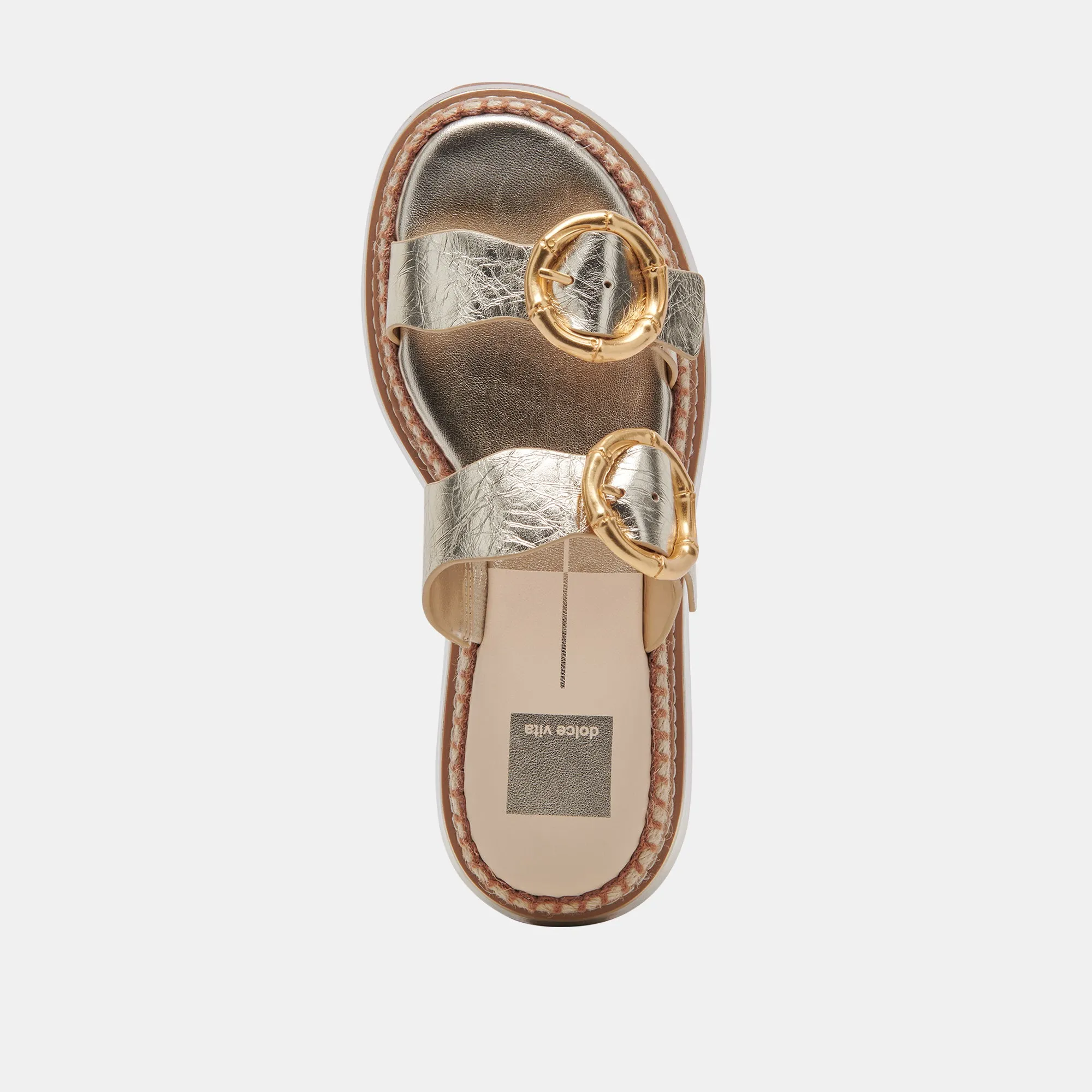 RYSHA SANDALS LIGHT GOLD CRINKLE PATENT