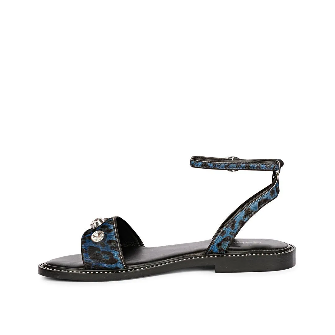 Saint Izola Stone Studs Blue Leo Print Leather Sandals