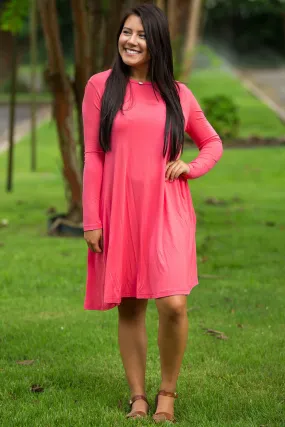 SALE-The Perfect Piko Long Sleeve Swing Dress-Coral