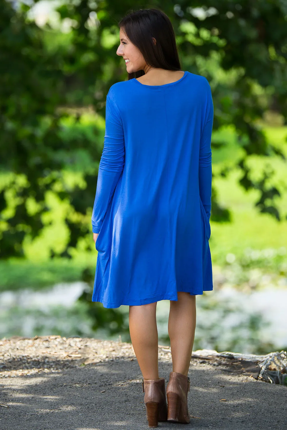 SALE-The Perfect Piko Long Sleeve Swing Dress-Royal