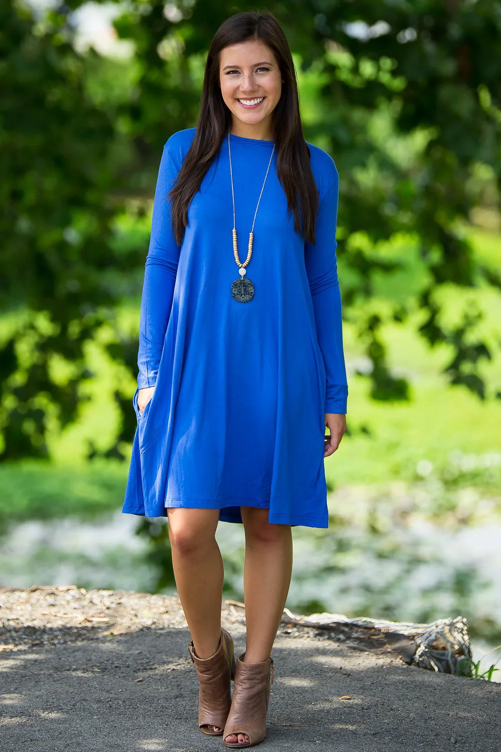 SALE-The Perfect Piko Long Sleeve Swing Dress-Royal