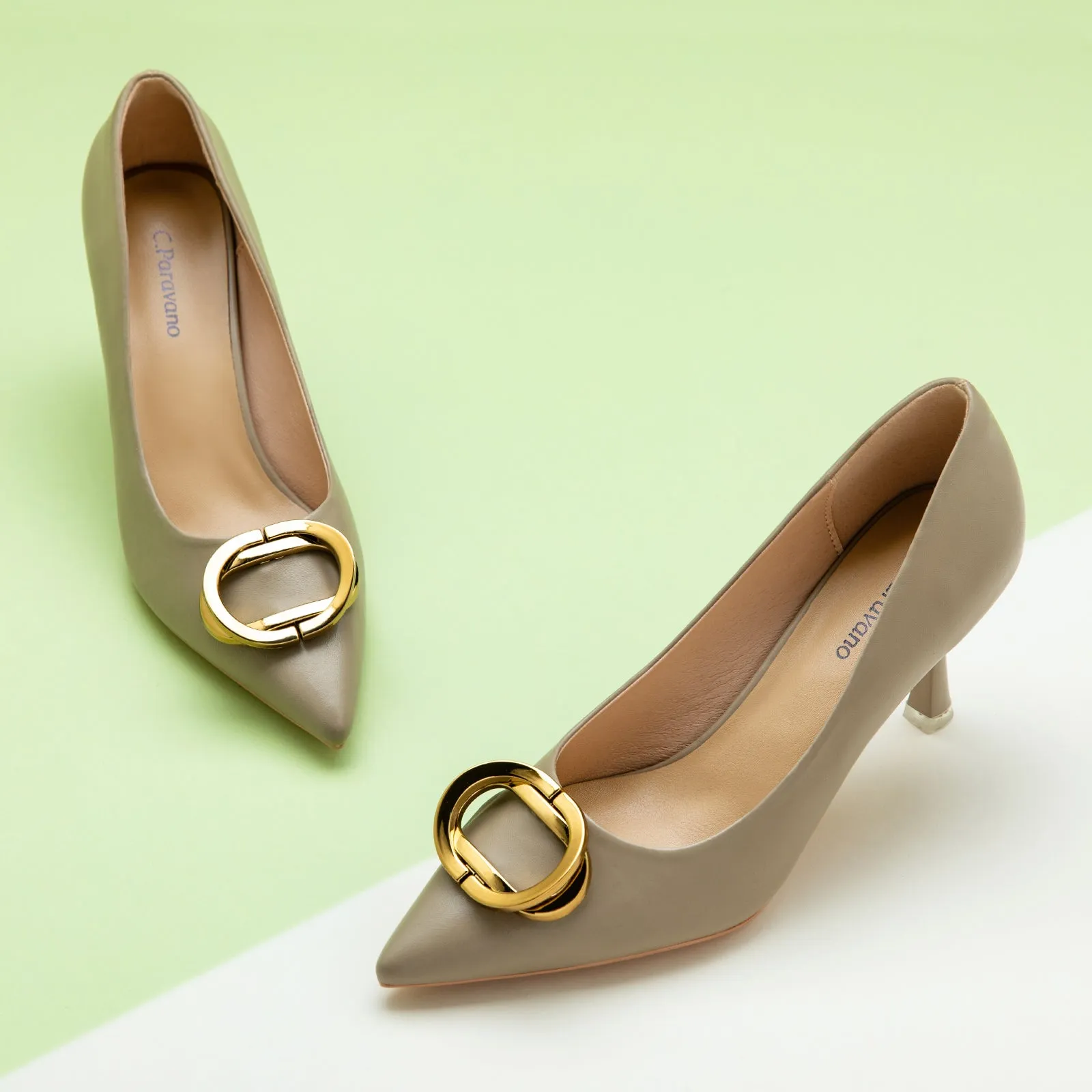 Stacked Metal Buckle Pumps (Olivia)