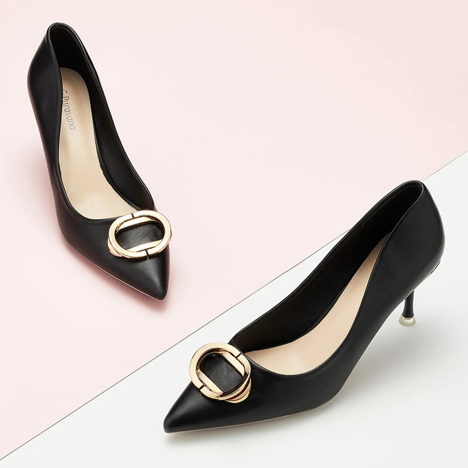 Stacked Metal Buckle Pumps (Olivia)