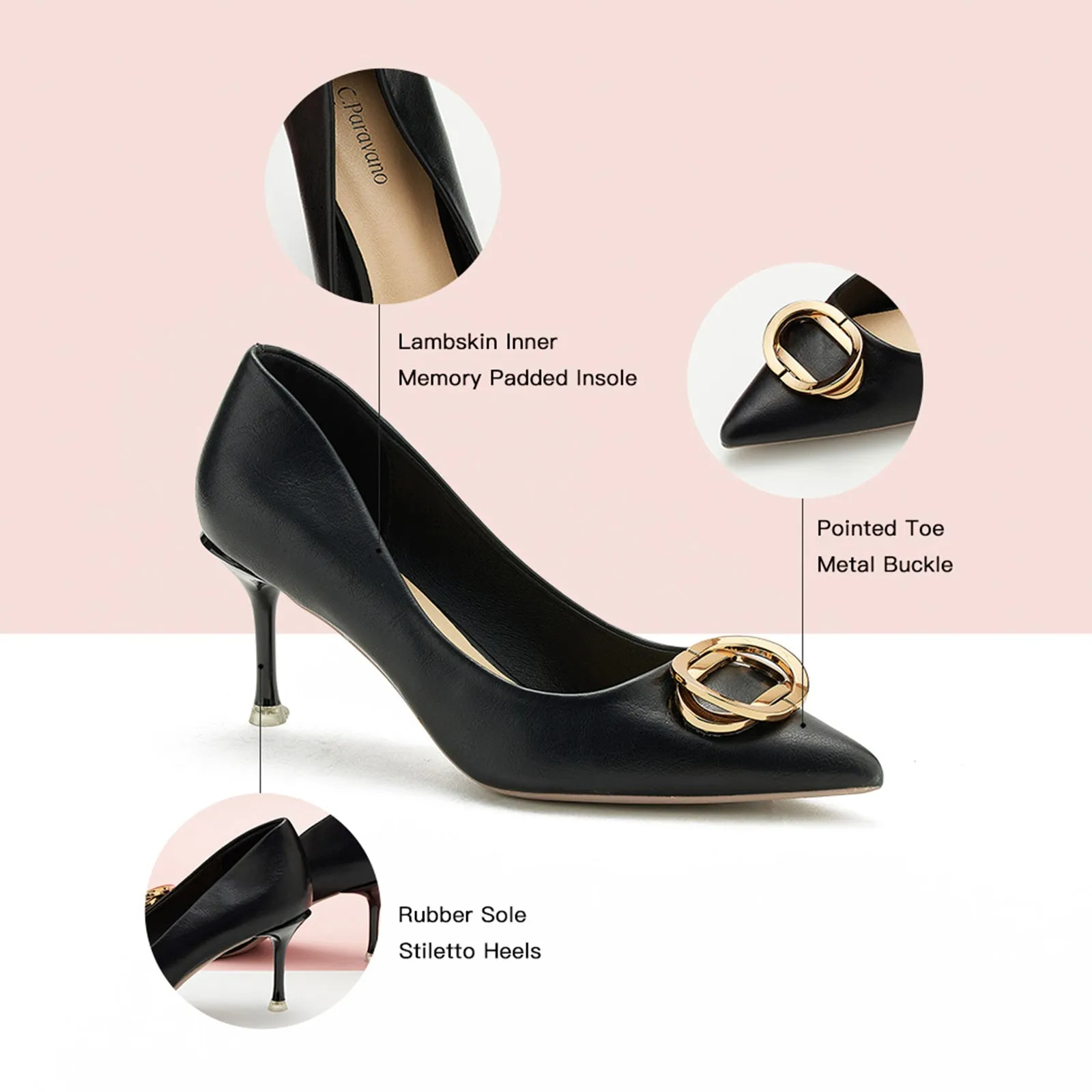 Stacked Metal Buckle Pumps (Olivia)