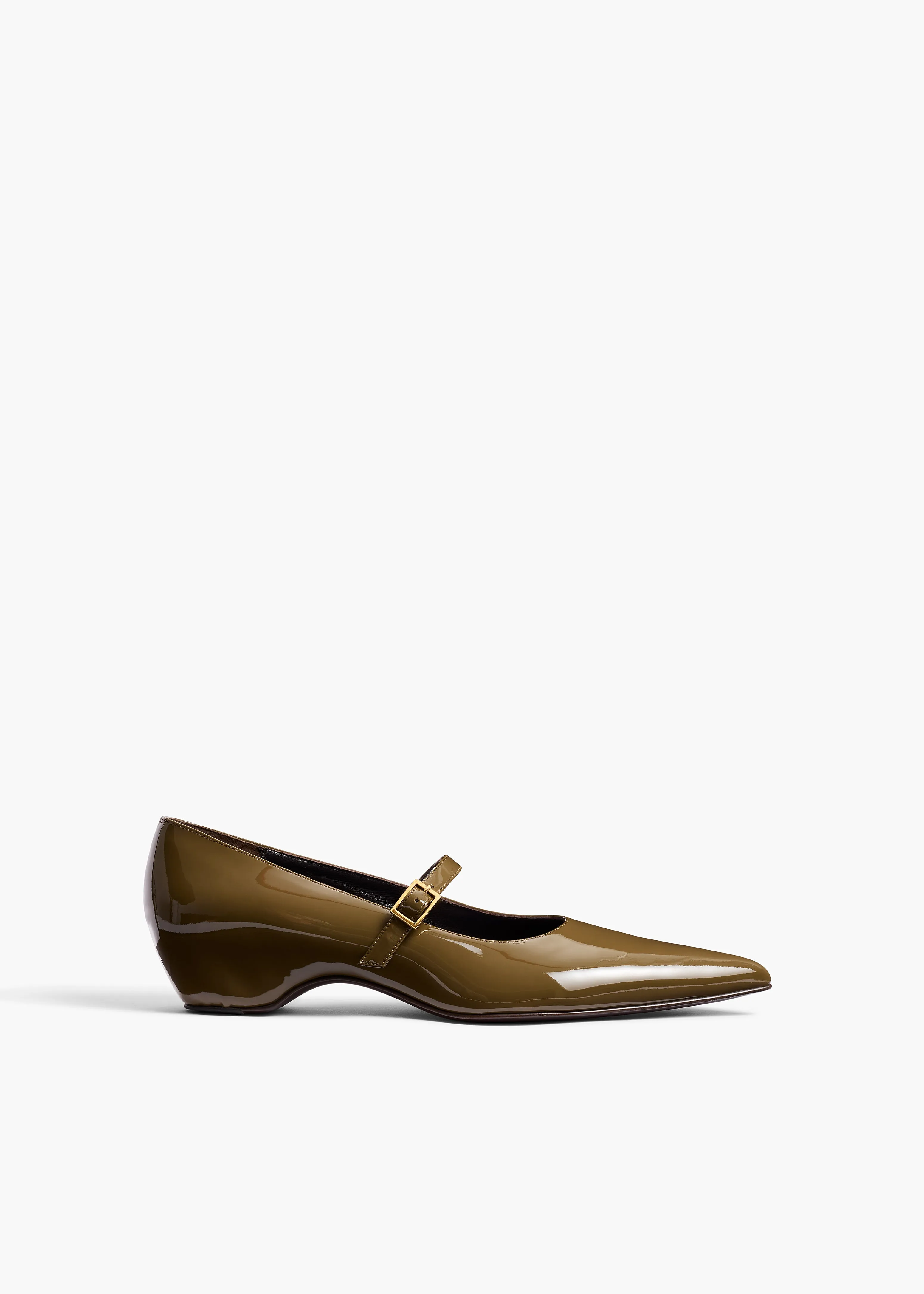 Sybil Mary Jane Flat in Dark Olive Patent Leather