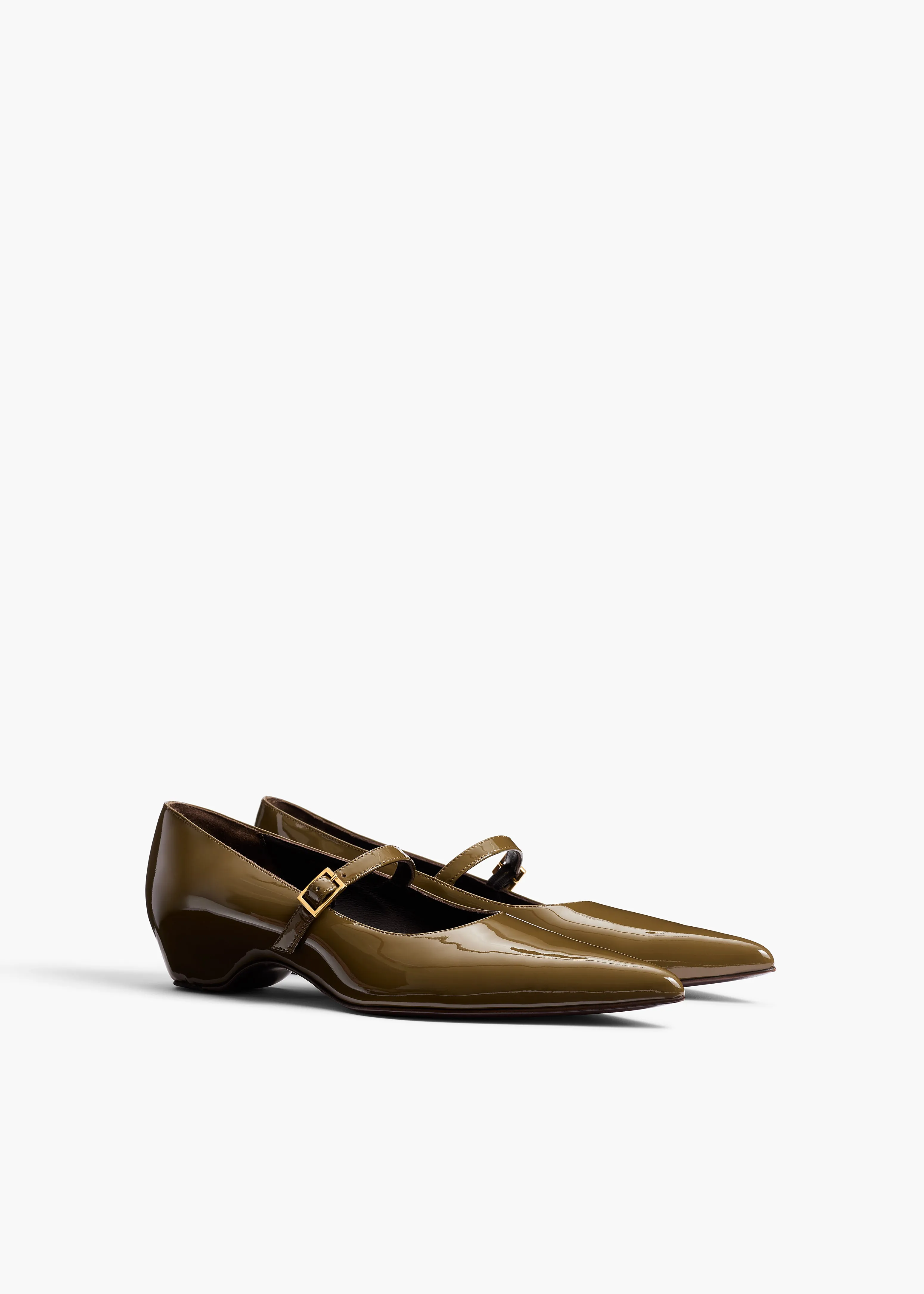 Sybil Mary Jane Flat in Dark Olive Patent Leather