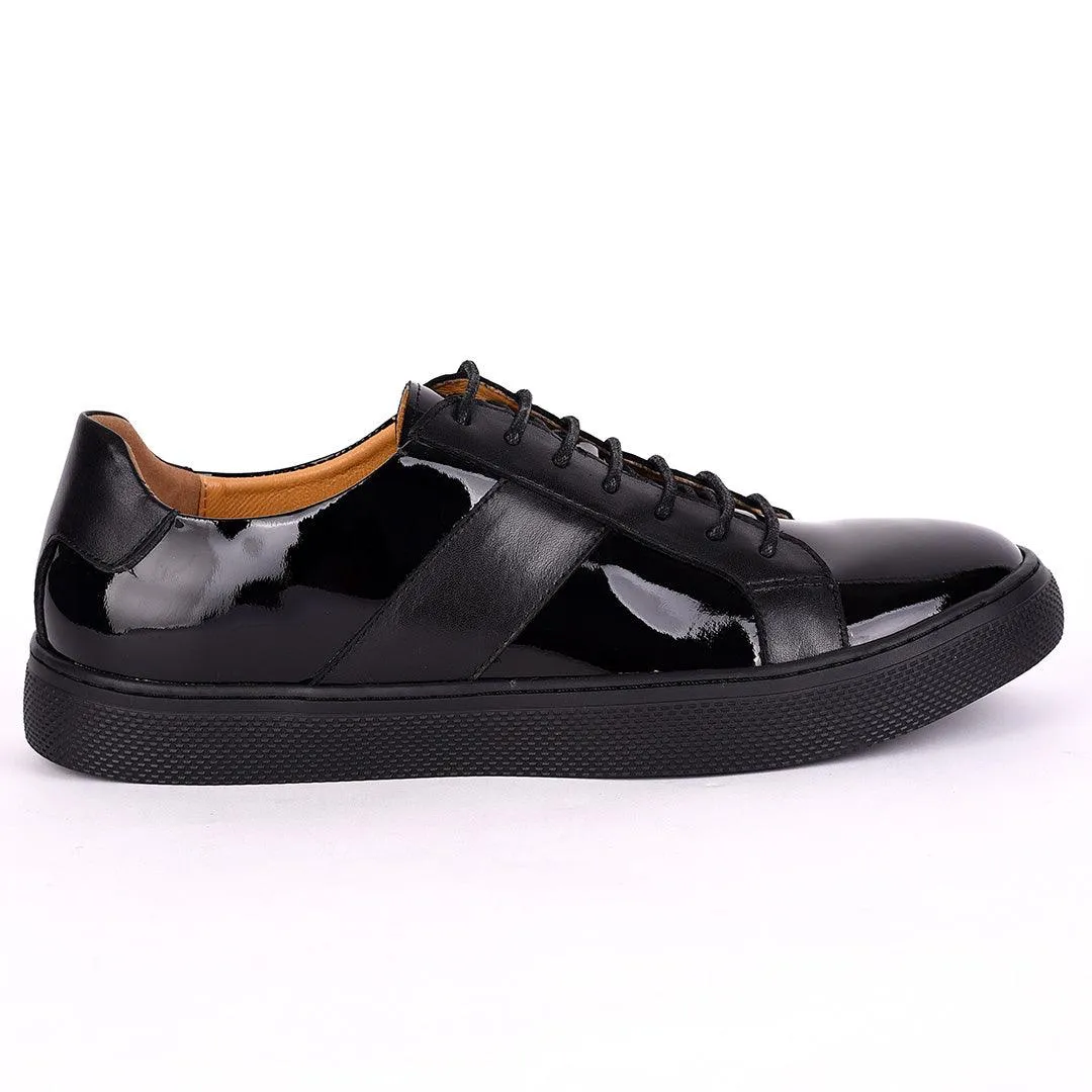 Terry Taylors Exotic Glossy And Plain Leather Men's Sneaker Shoe- Black