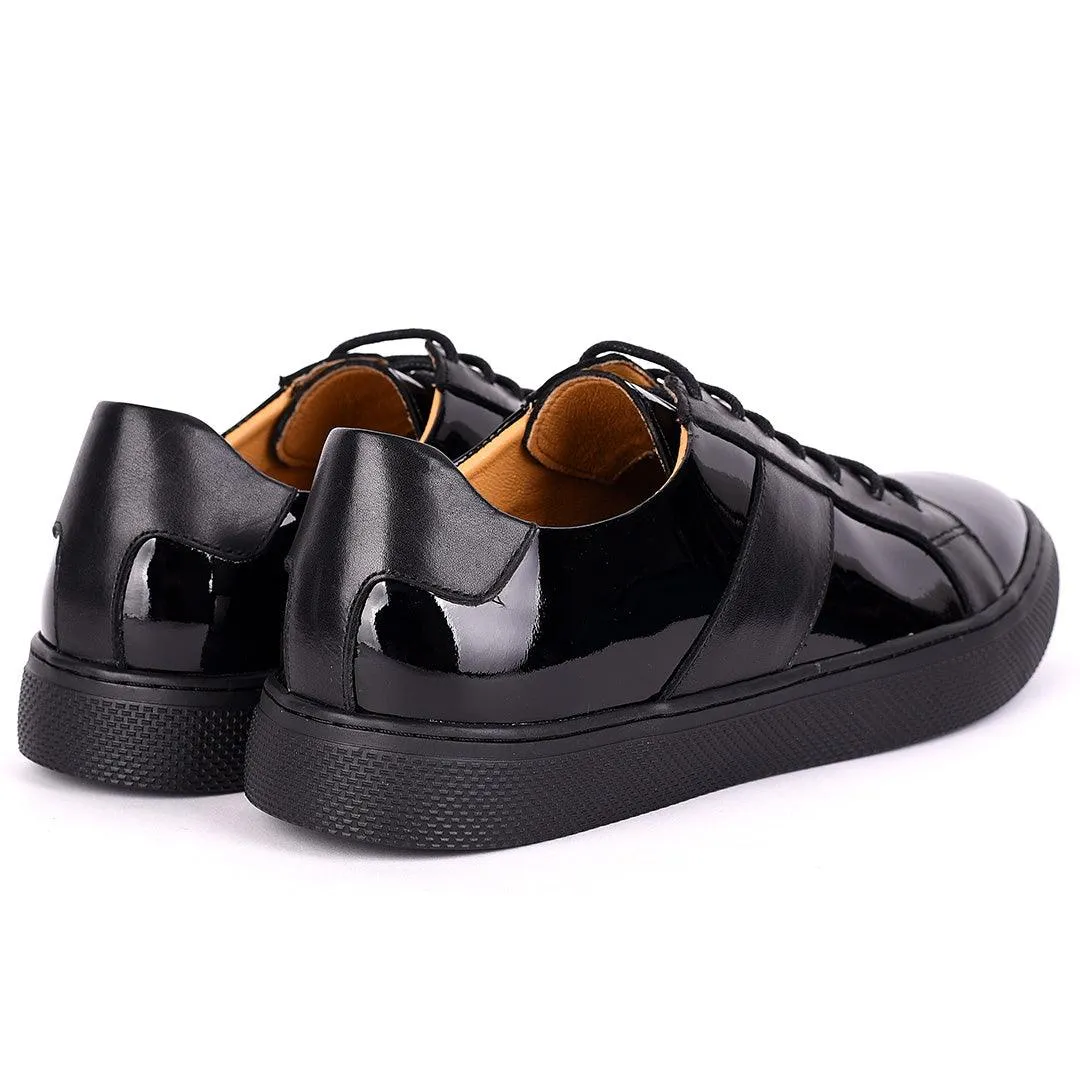 Terry Taylors Exotic Glossy And Plain Leather Men's Sneaker Shoe- Black