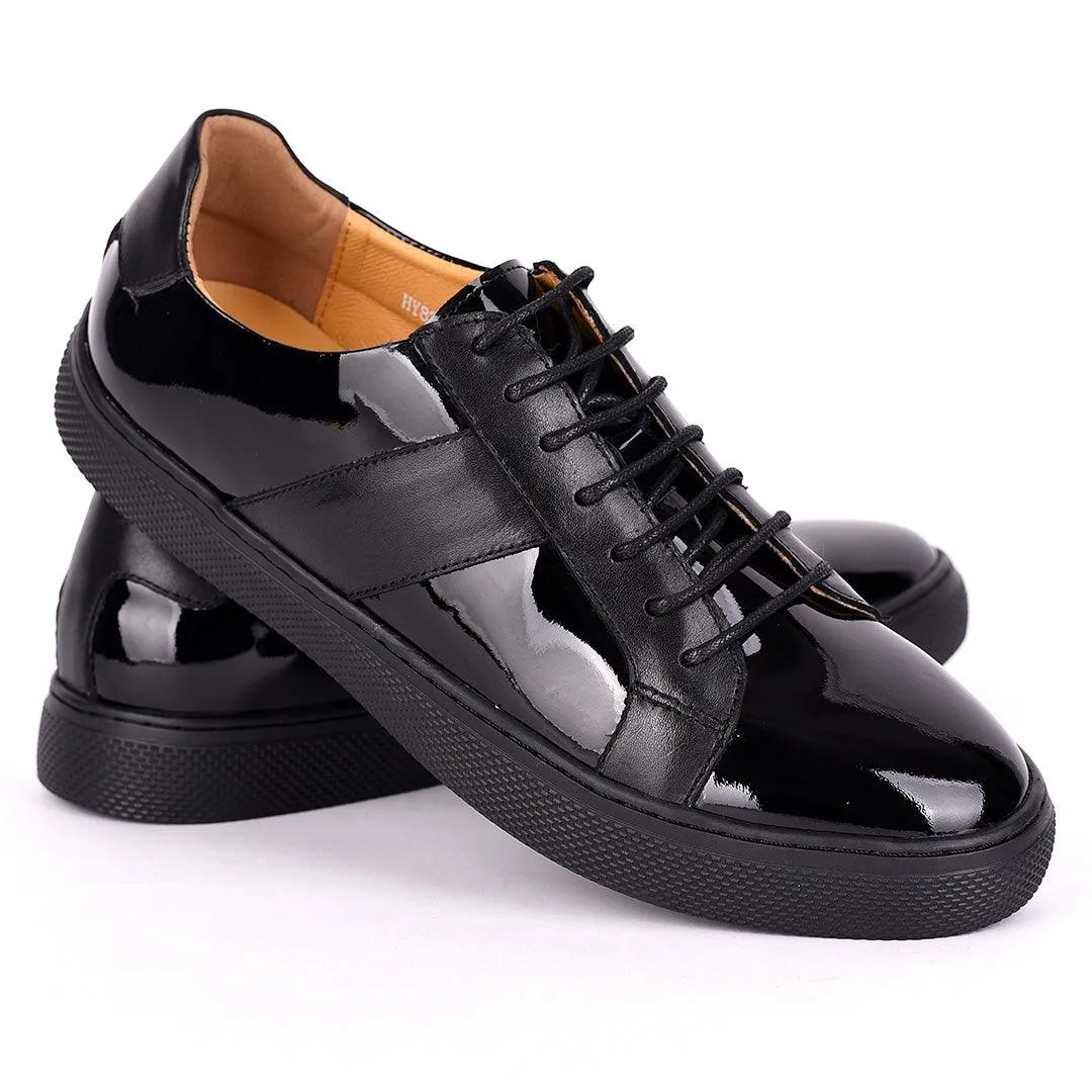 Terry Taylors Exotic Glossy And Plain Leather Men's Sneaker Shoe- Black