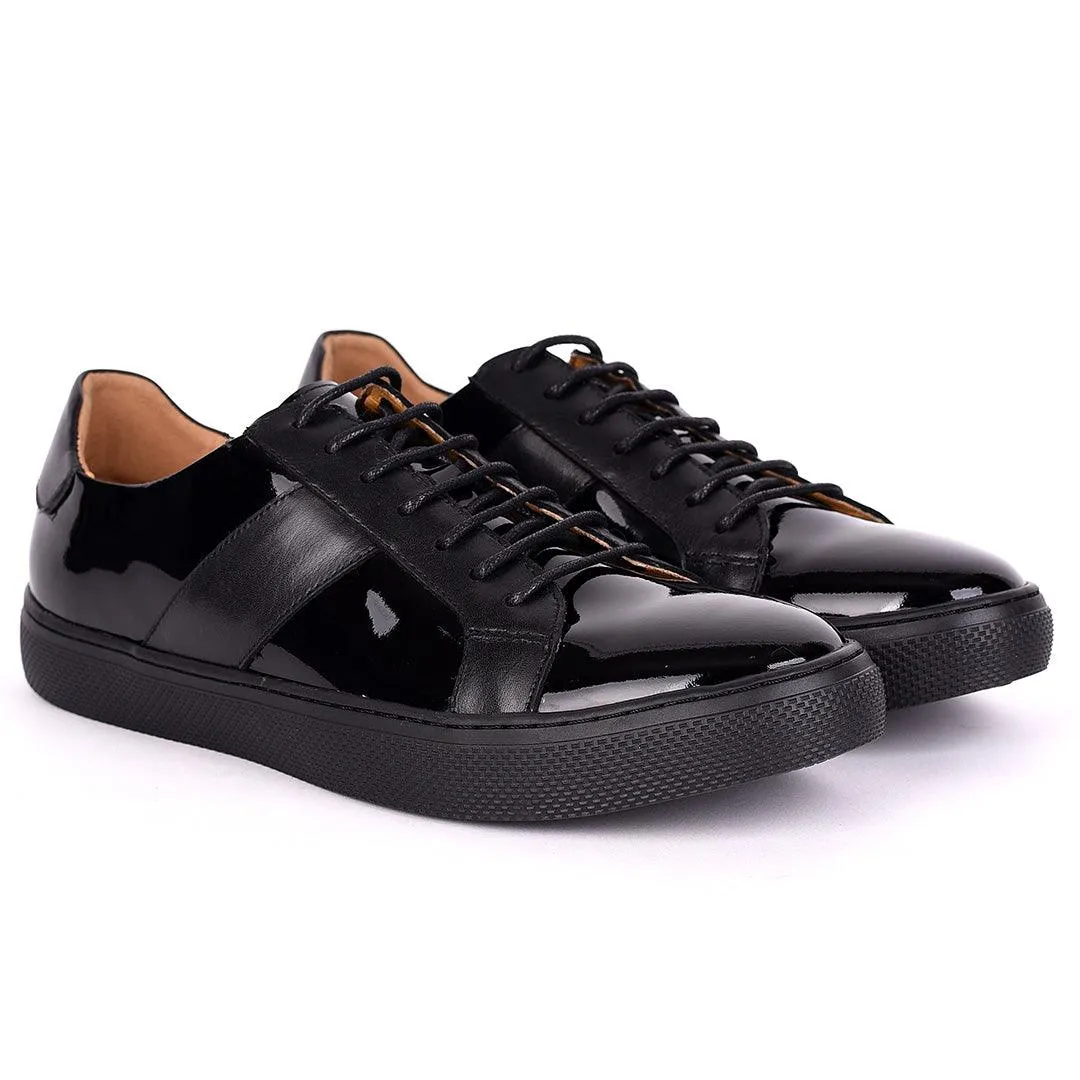 Terry Taylors Exotic Glossy And Plain Leather Men's Sneaker Shoe- Black