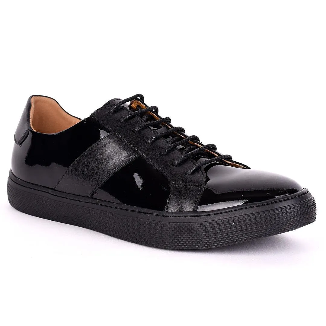 Terry Taylors Exotic Glossy And Plain Leather Men's Sneaker Shoe- Black