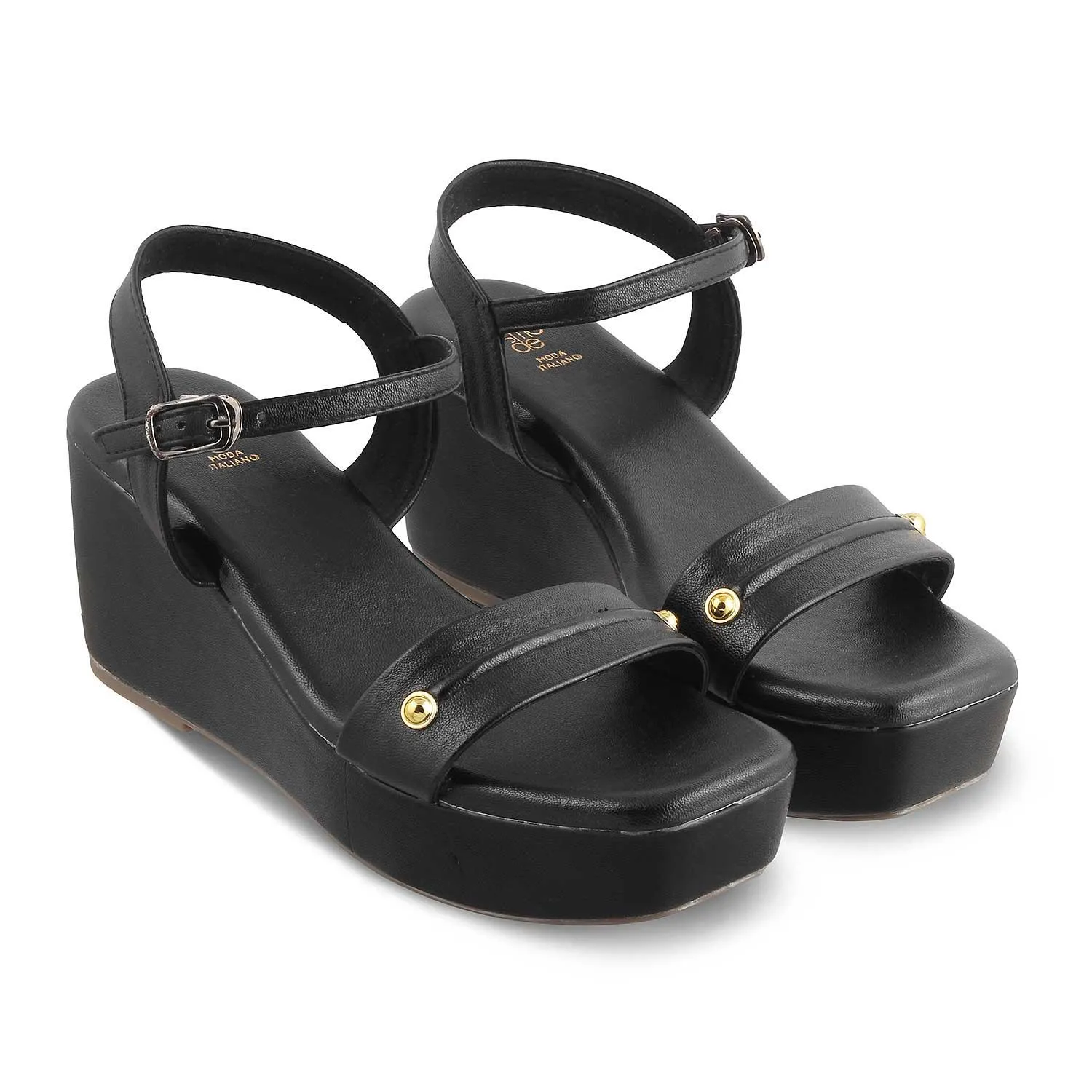 The Amst Black Women's Dress Wedge Sandals Tresmode