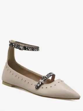 Trendy Buckle Strap Stud Ankle Strap Flats