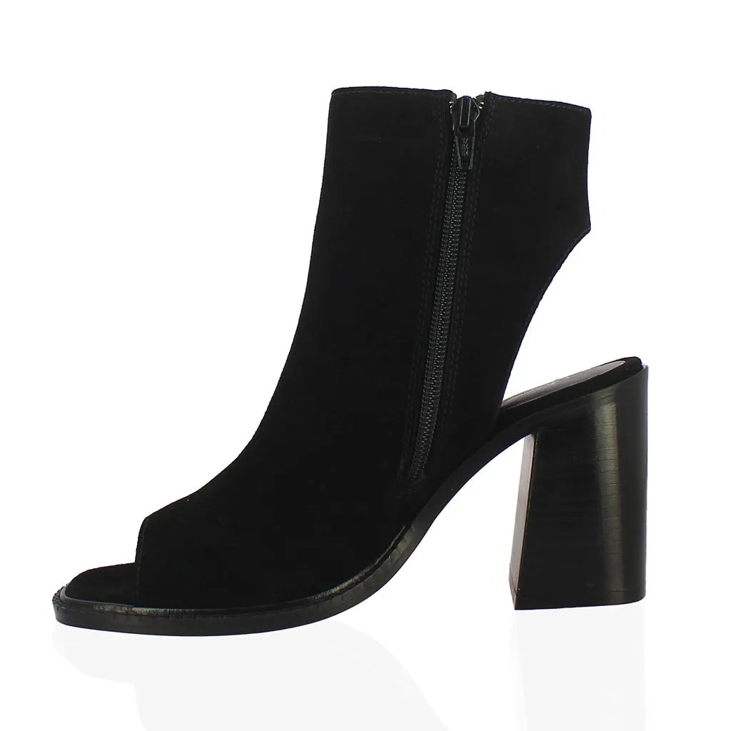 Trudy Black Suede Leather High Ankle Block Heels