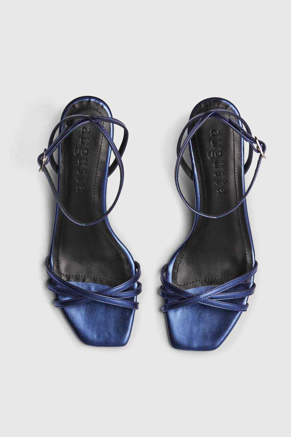 Uma Sandals in Metallic Ocean-coloured Leather