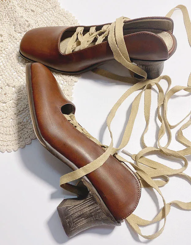 Vintage Sling-Back Lace-up Elegant Chunky Heels