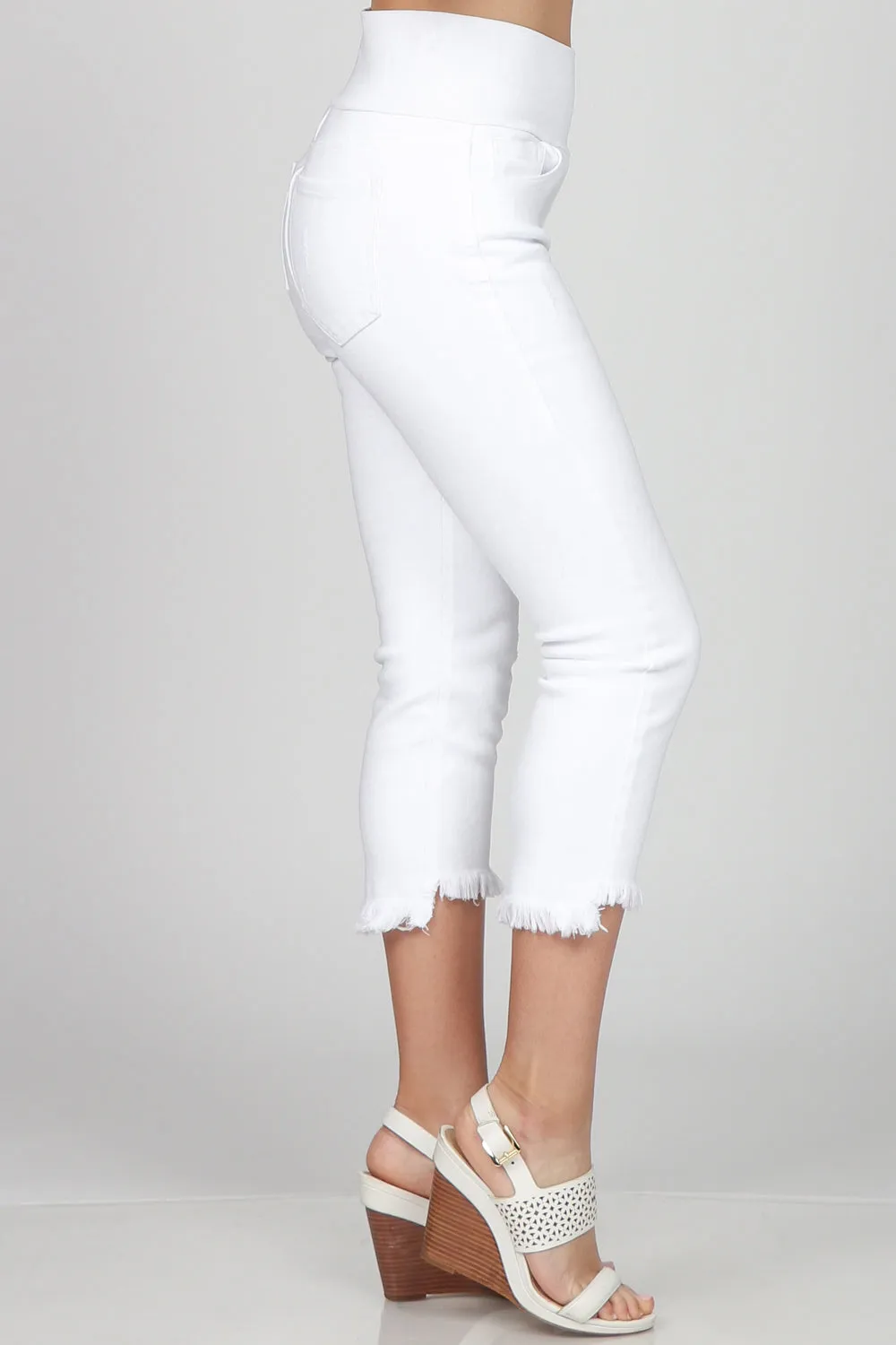 White Frayed Hem High Waist Jeans