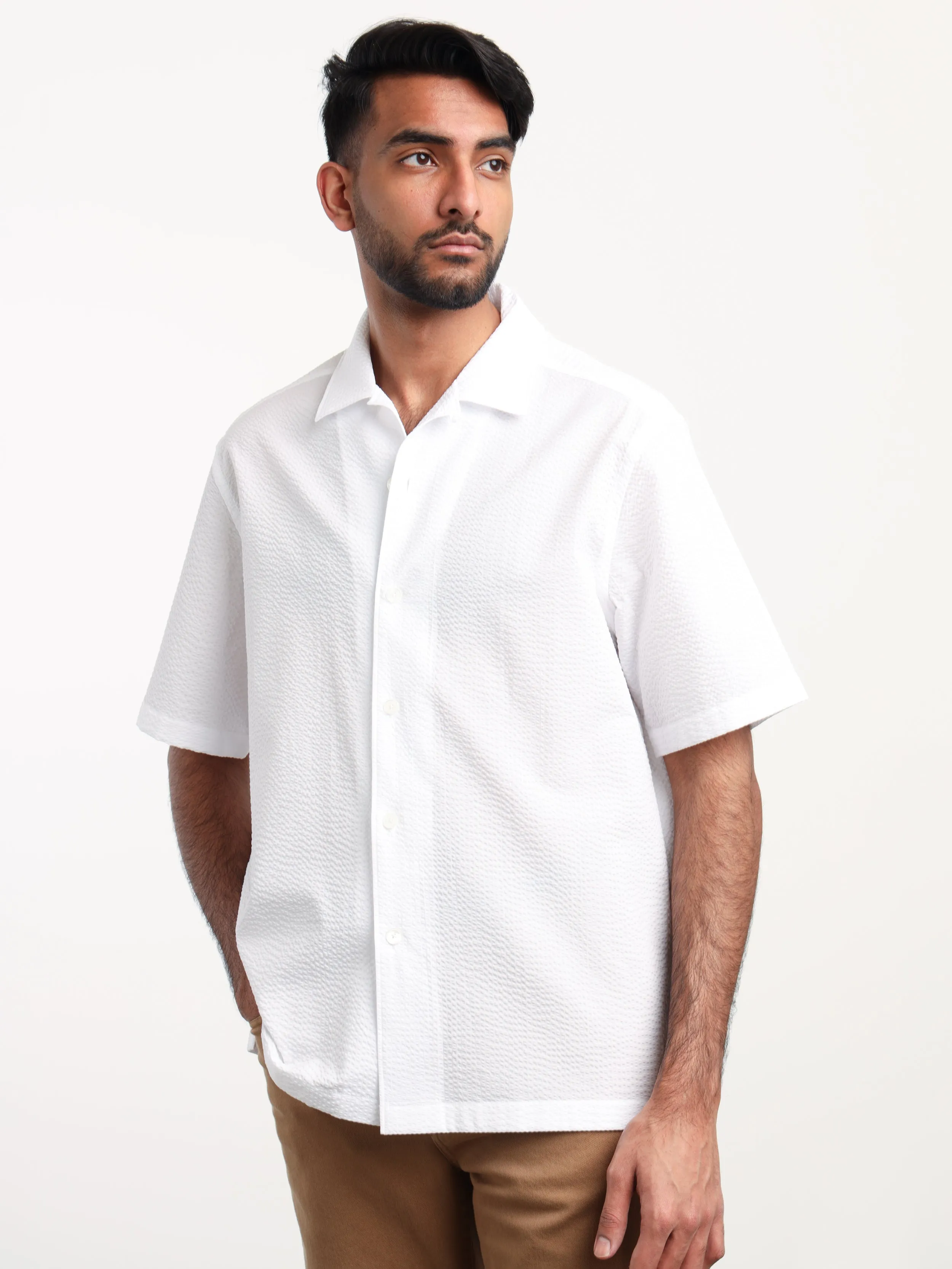 White Textured Short Sleeve Shirt