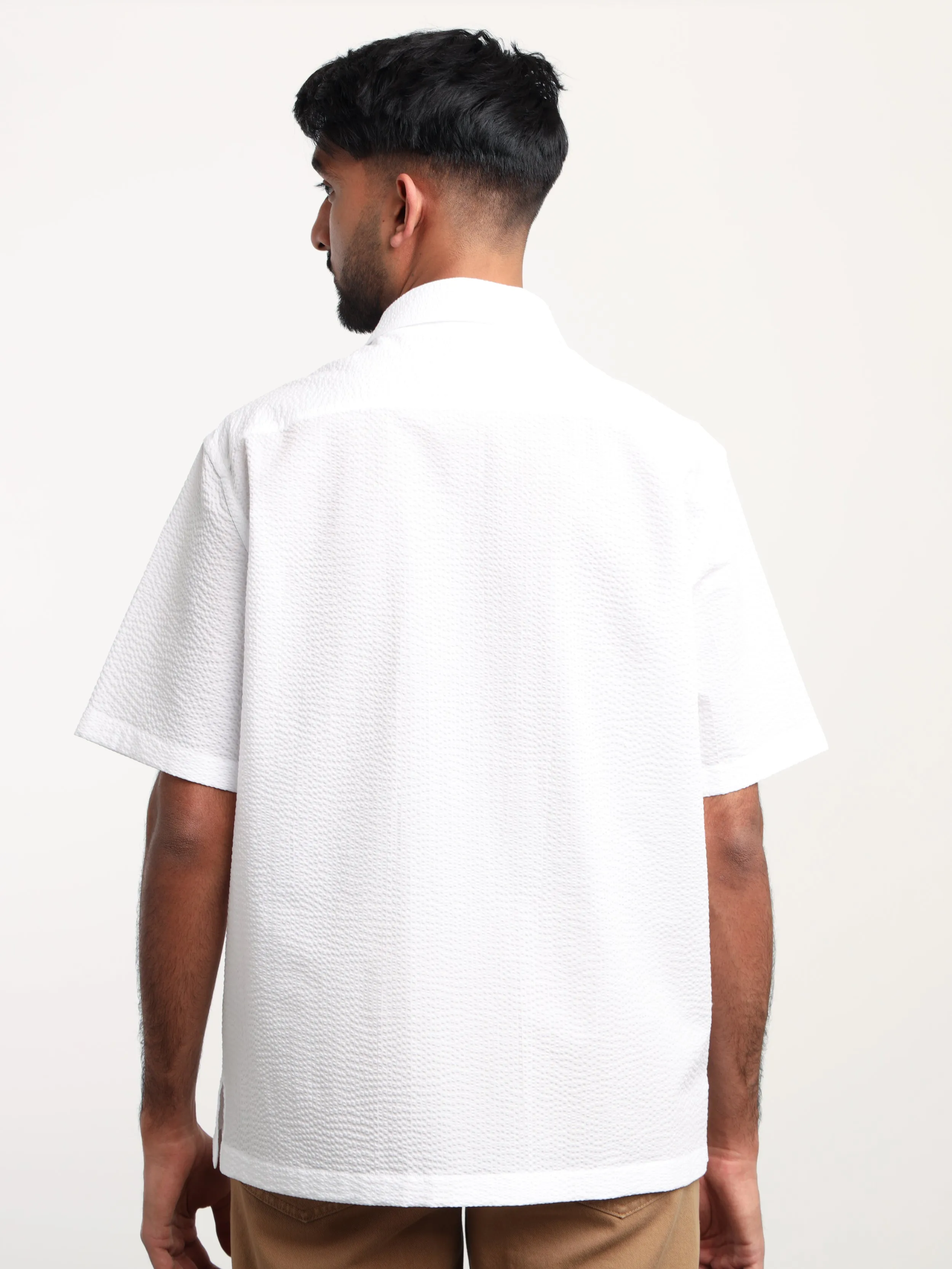 White Textured Short Sleeve Shirt