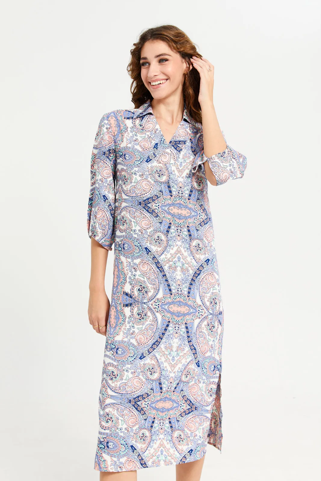 Women Assorted Long Sleeve Kaftan Printed Dress